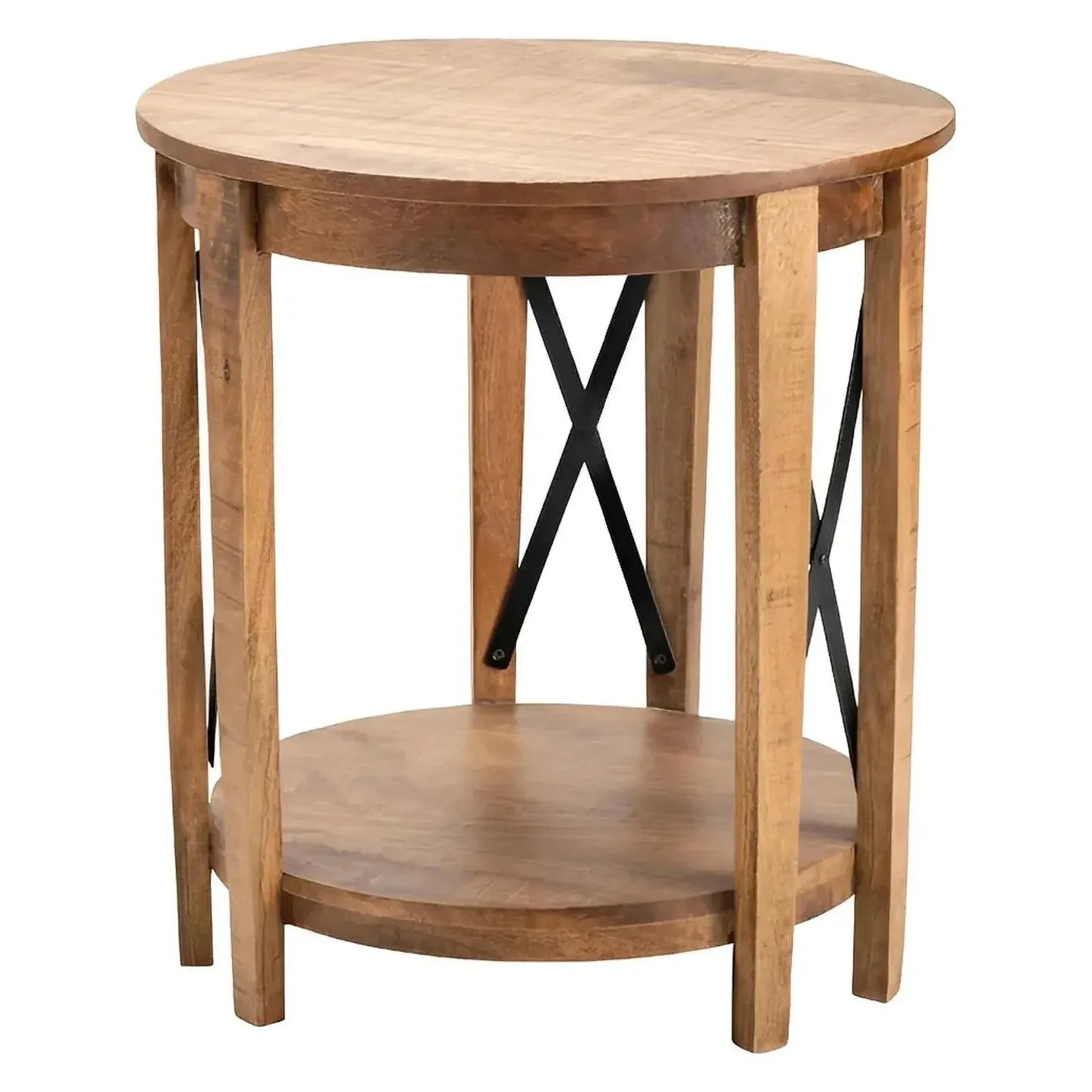 Foxhaven End Table (Set of 2) - Round - Solid Wood - Metal Frame - Storage