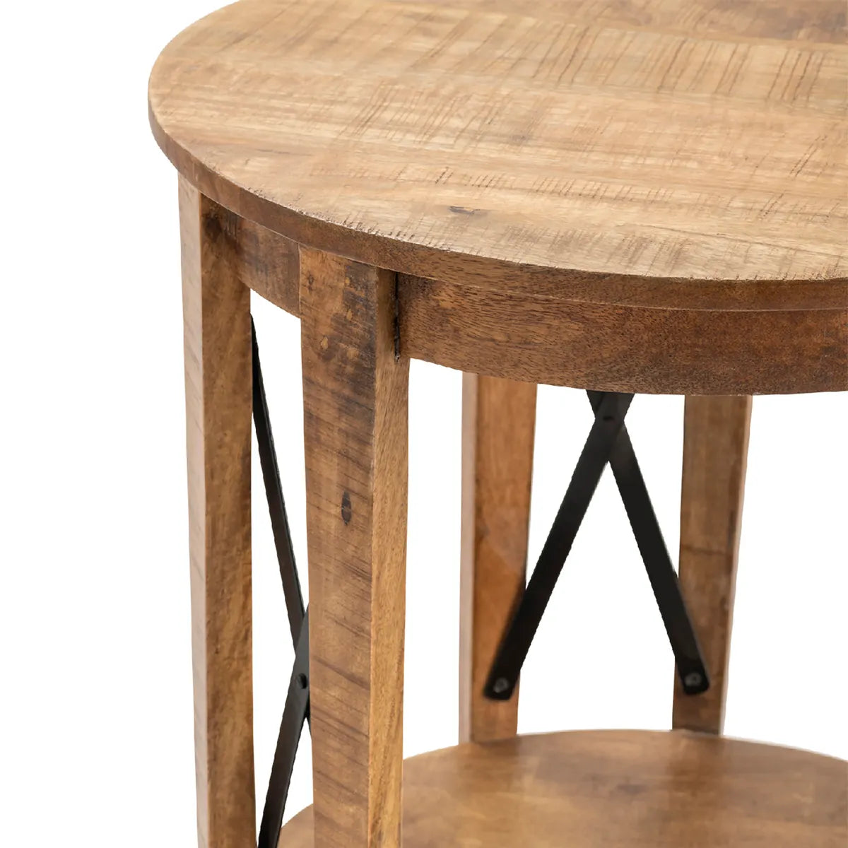Foxhaven End Table (Set of 2) - Round - Solid Wood - Metal Frame - Storage