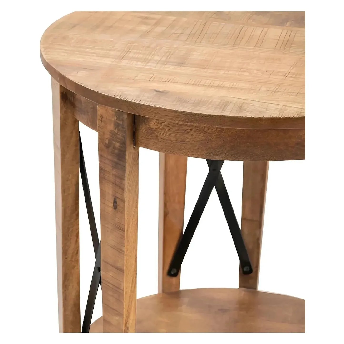 Foxhaven End Table (Set of 2) - Round - Solid Wood - Metal Frame - Storage