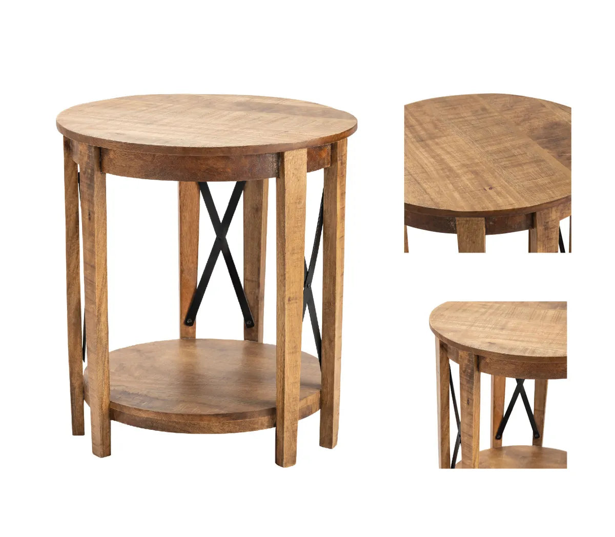 Foxhaven End Table (Set of 2) - Round - Solid Wood - Metal Frame - Storage