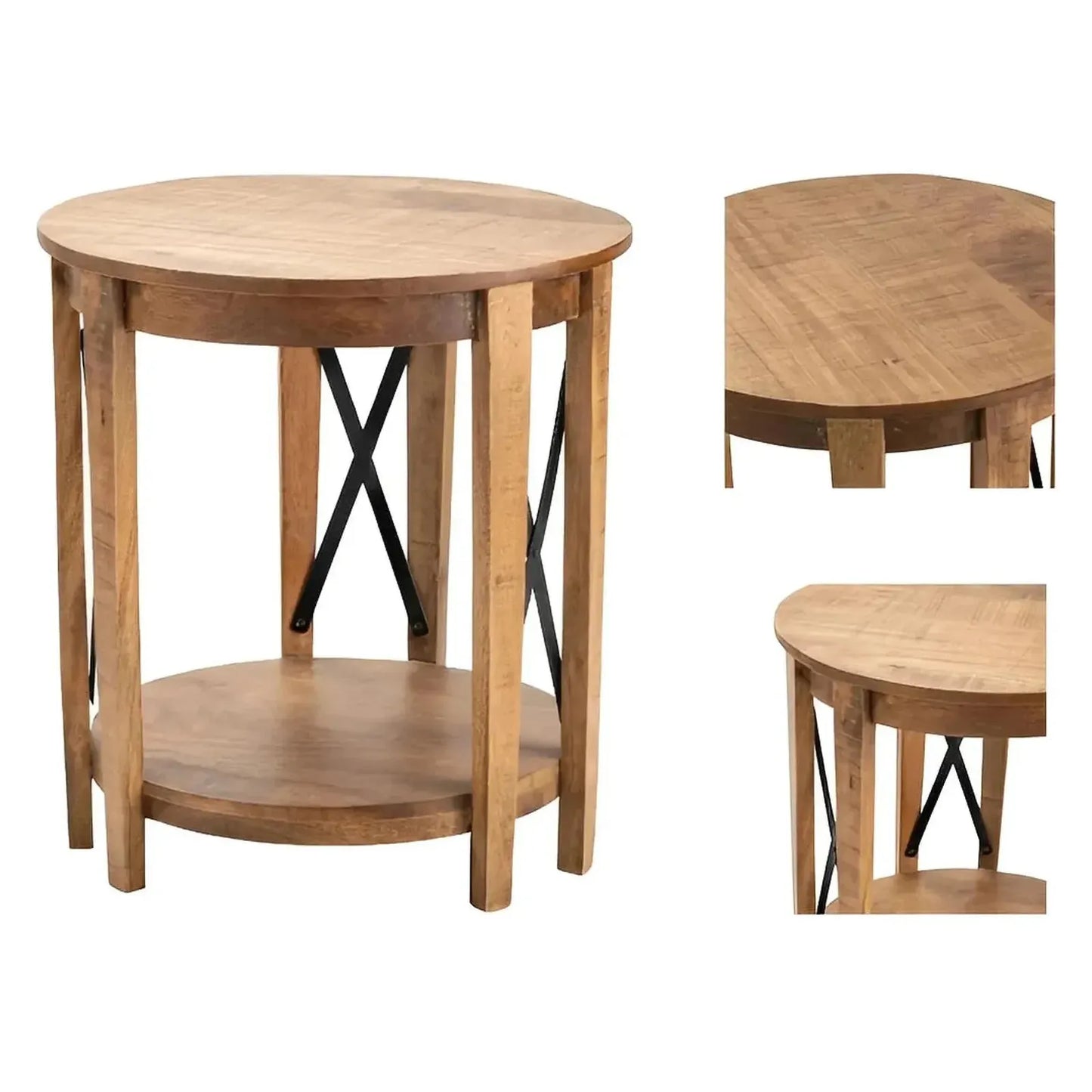 Foxhaven End Table (Set of 2) - Round - Solid Wood - Metal Frame - Storage