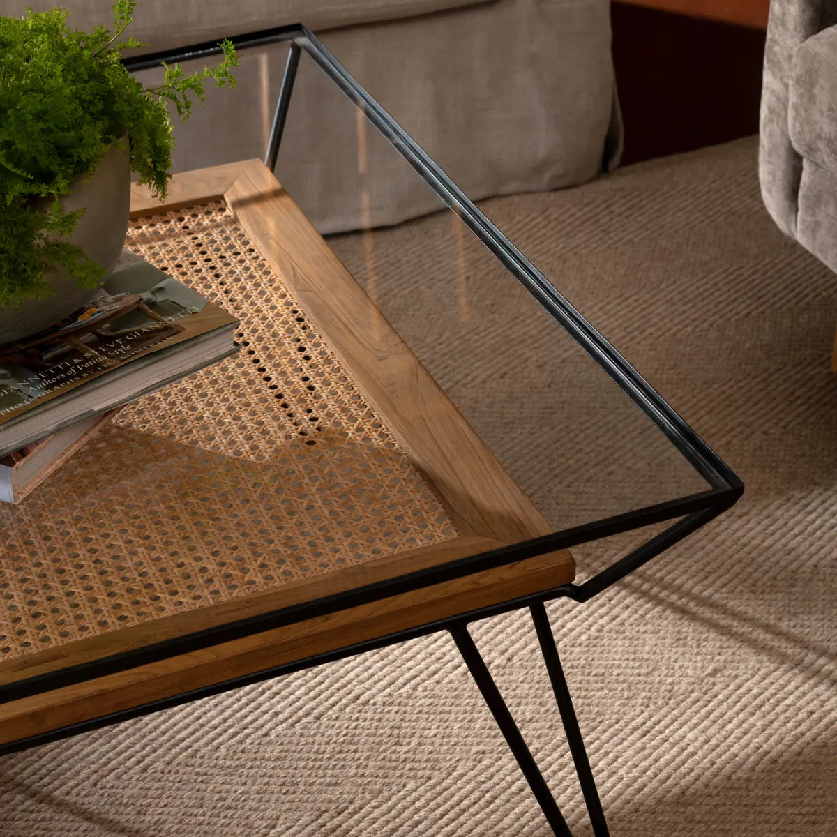 Carlisle Glass & Woven Palm Cocktail or Coffee Table