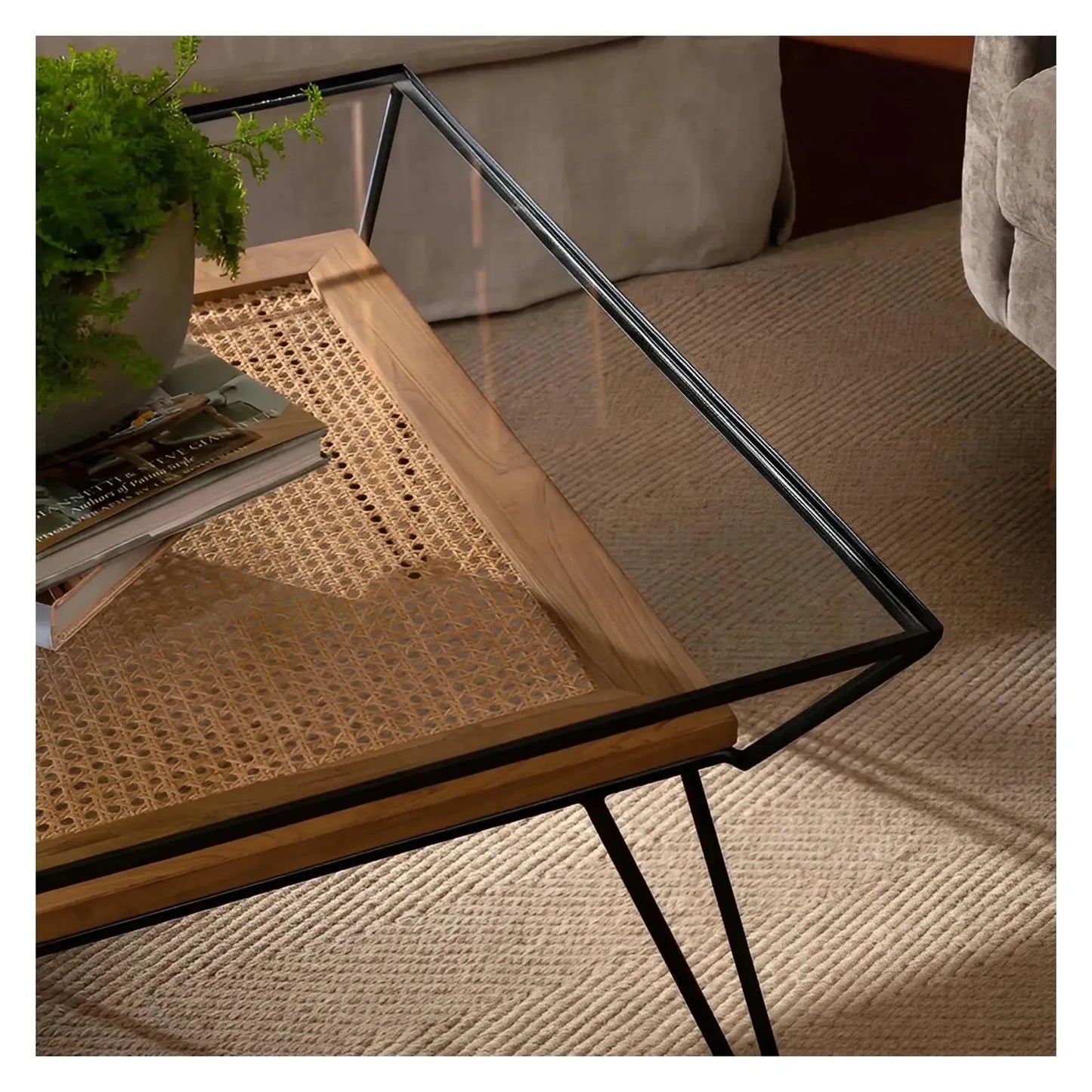 Carlisle Glass & Woven Palm Cocktail or Coffee Table