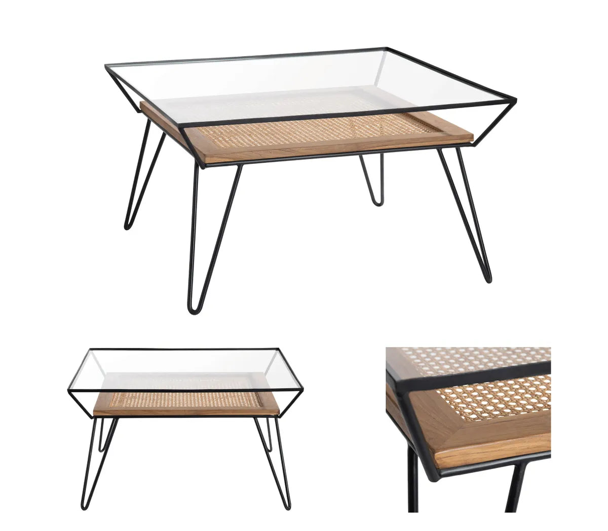 Carlisle Glass & Woven Palm Cocktail or Coffee Table
