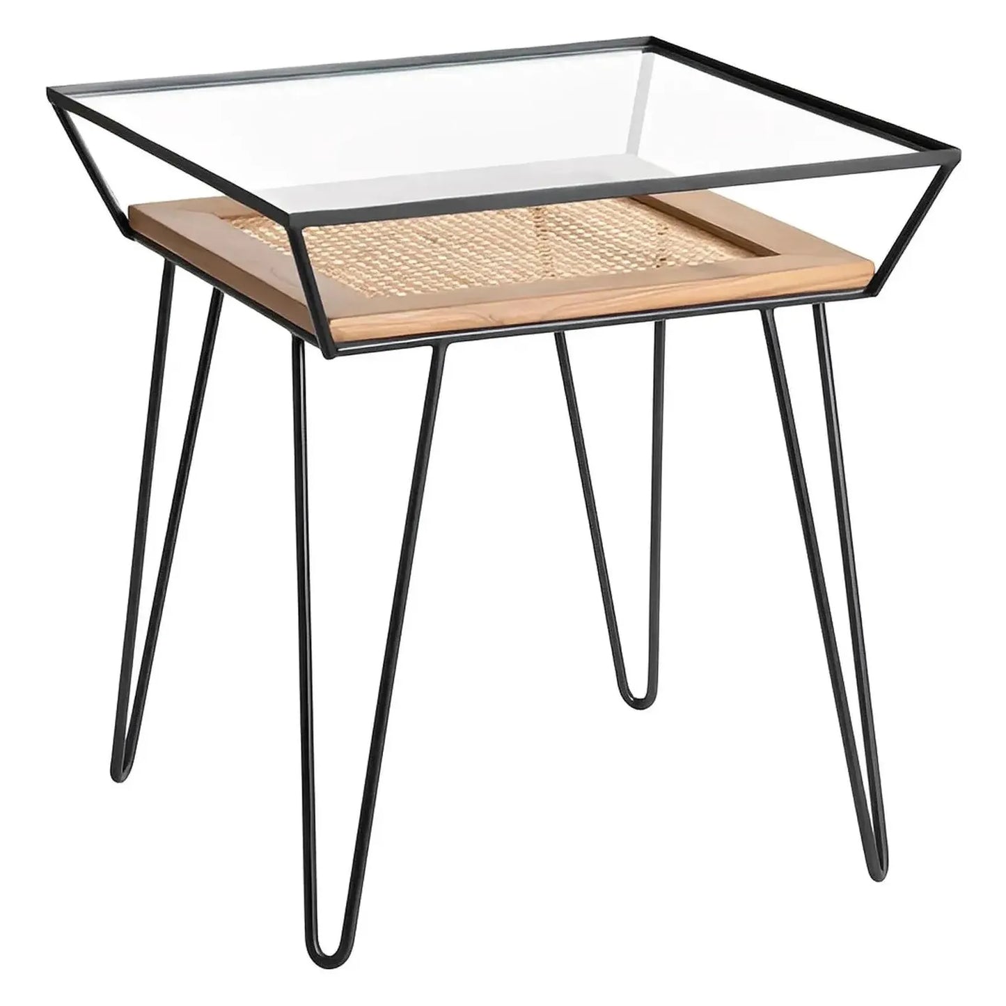 Carlisle End Table (Set of 2) - Solid Wood - Metal Frame - Glass Top - Storage