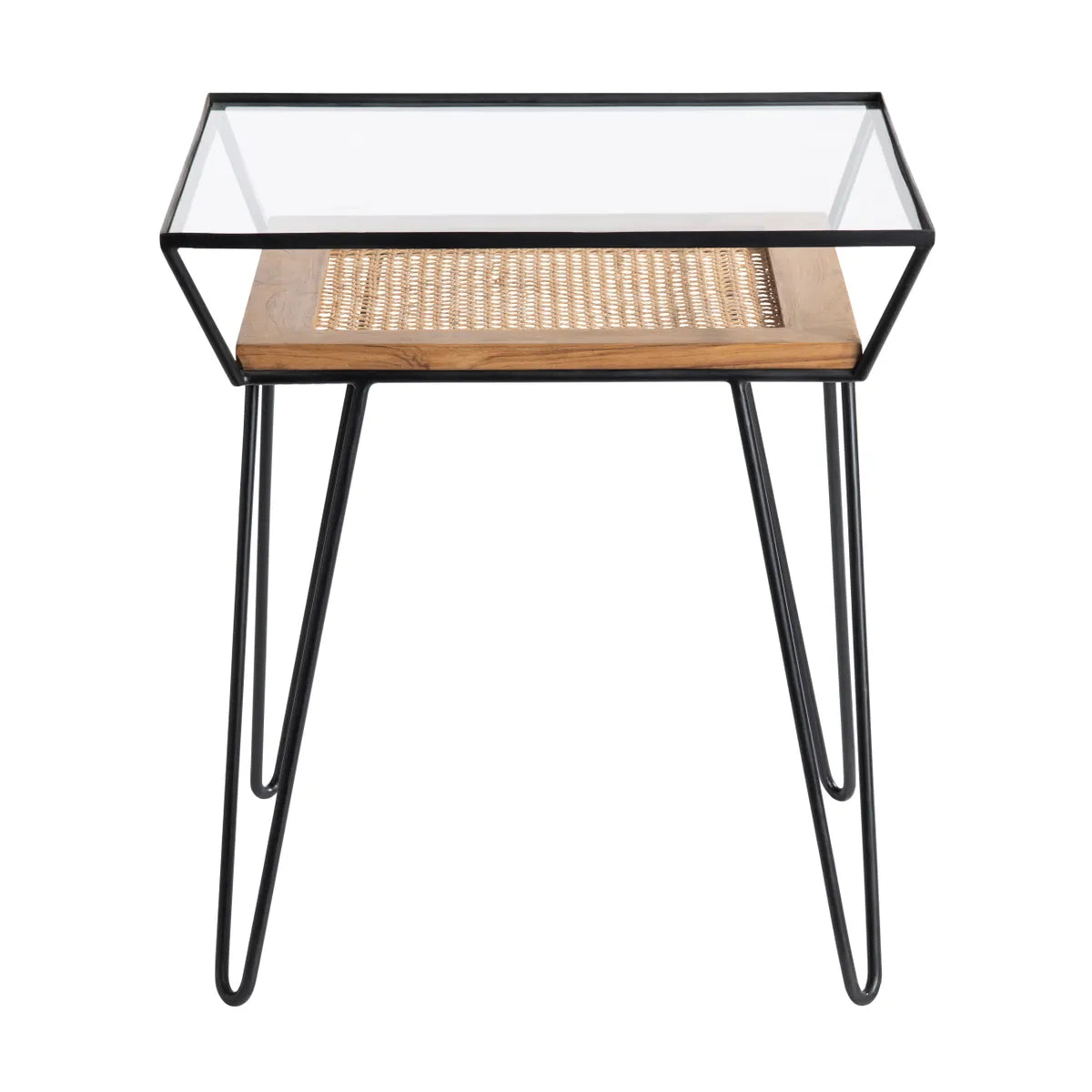 Carlisle End Table (Set of 2) - Solid Wood - Metal Frame - Glass Top - Storage
