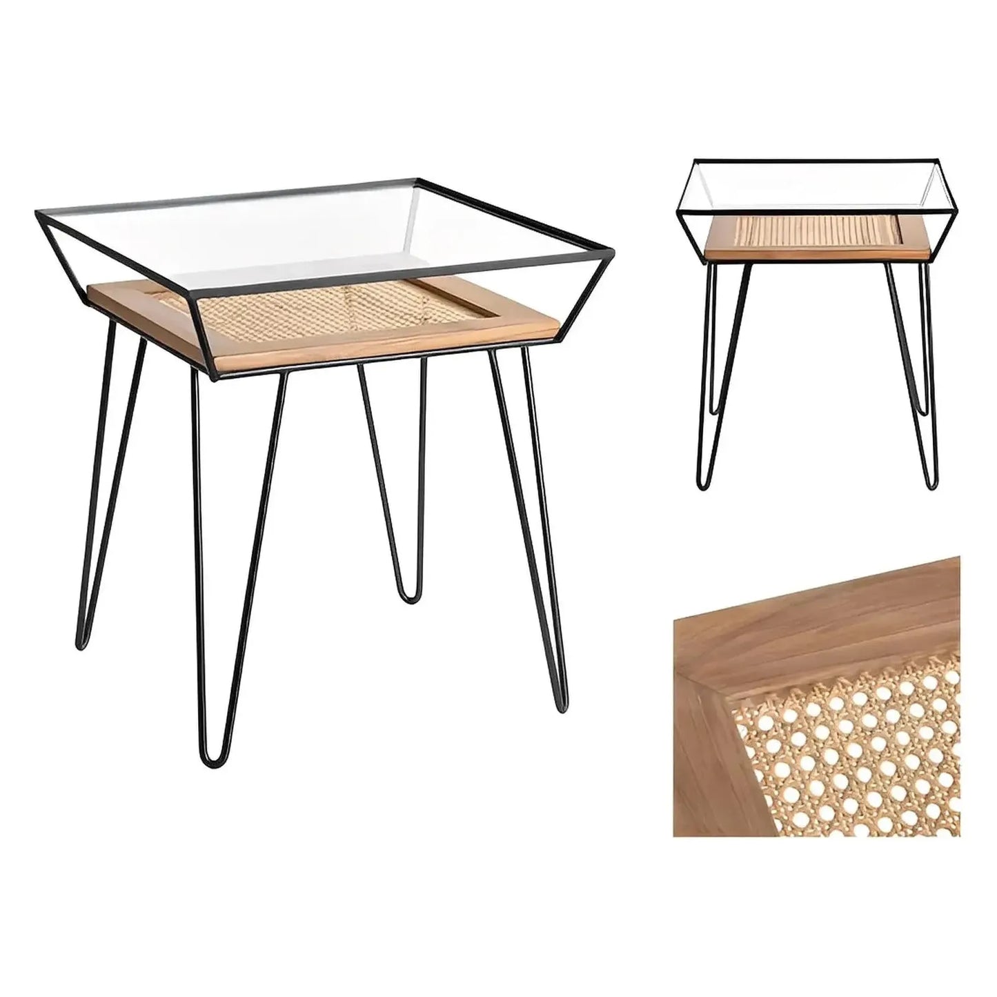 Carlisle End Table (Set of 2) - Solid Wood - Metal Frame - Glass Top - Storage