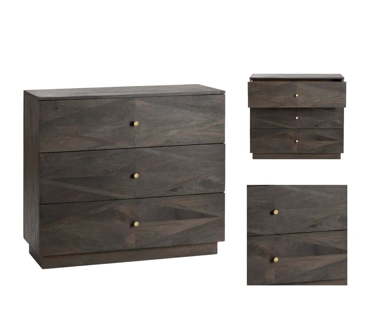 Portsmouth Stained Brown Nightstands (2-Pack), Mango Wood, Metal, Transitional, tapered legs, brushed metal accents