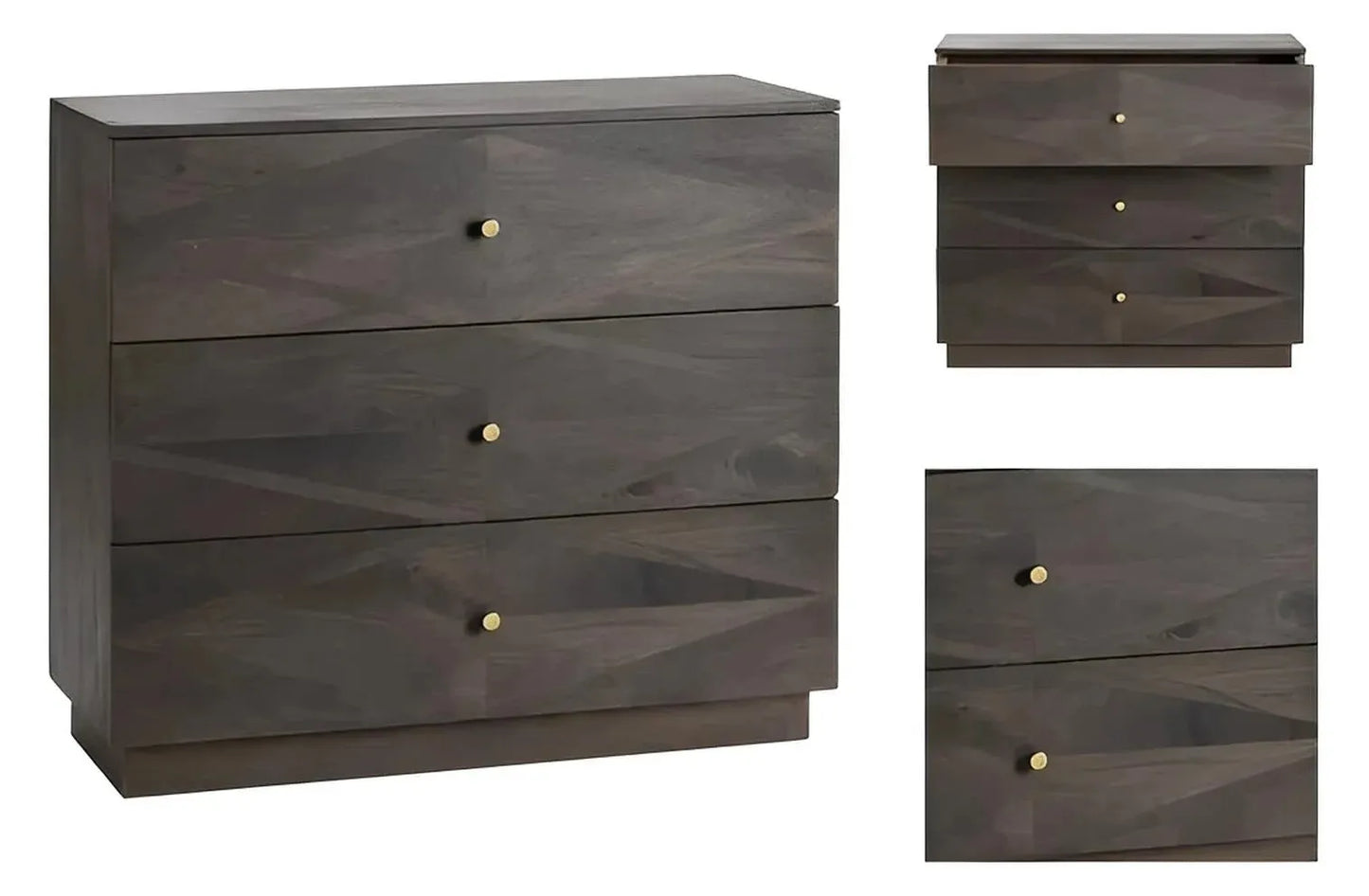 Portsmouth Stained Brown Nightstands (2-Pack), Mango Wood, Metal, Transitional, tapered legs, brushed metal accents