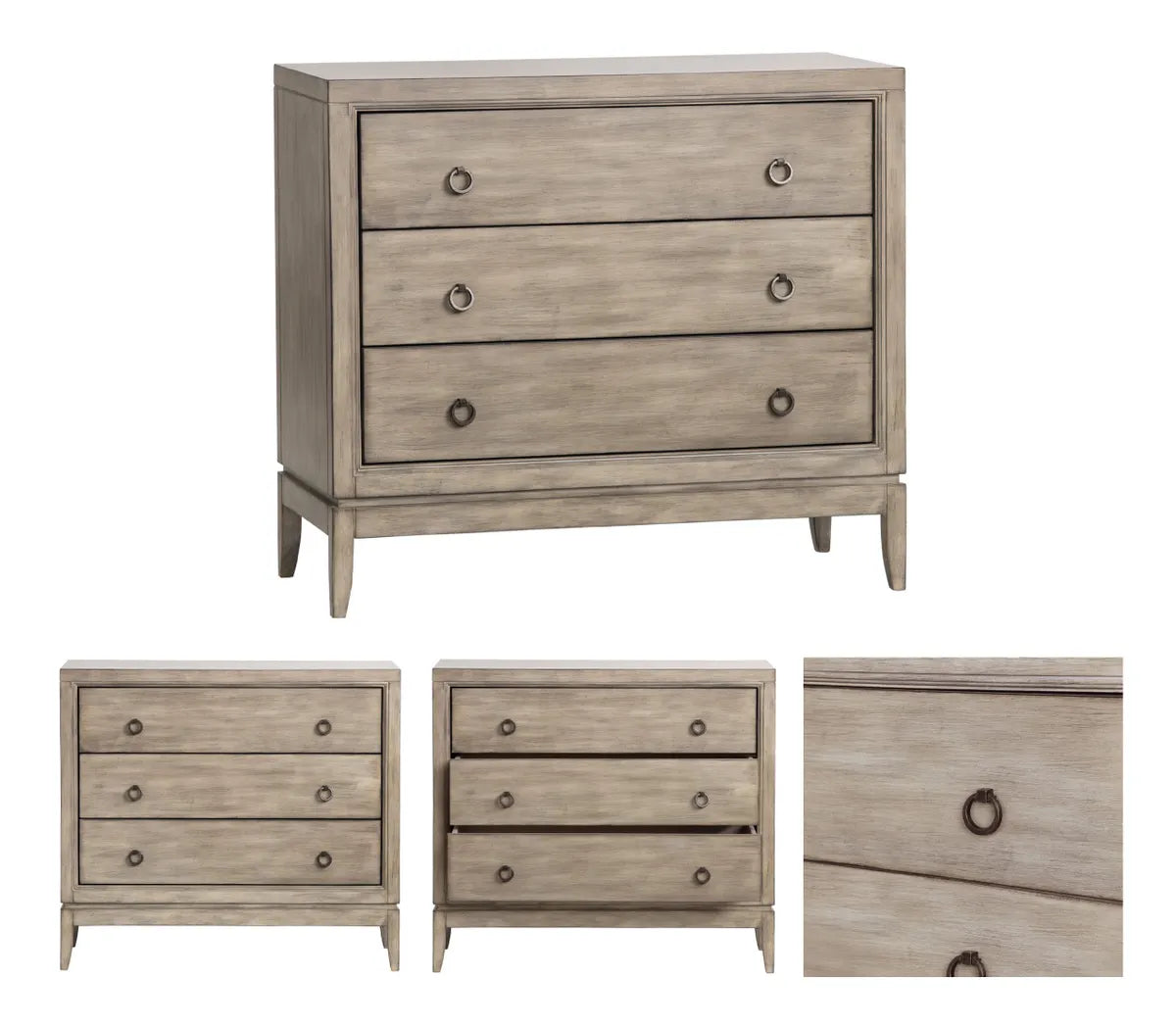 Hudson Painted Beige Nightstands (2-Pack), Wood, Traditional, antique-style handles, carved details