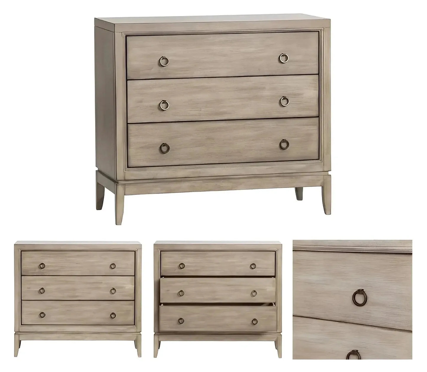 Hudson Painted Beige Nightstands (2-Pack), Wood, Traditional, antique-style handles, carved details