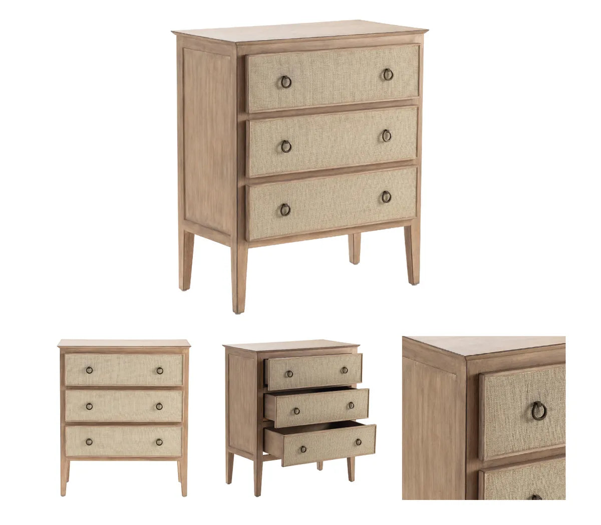 Stonington Painted Beige Nightstands (2-Pack), Fabric, Metal, Wood, Coastal, Traditional, antique-style handles
