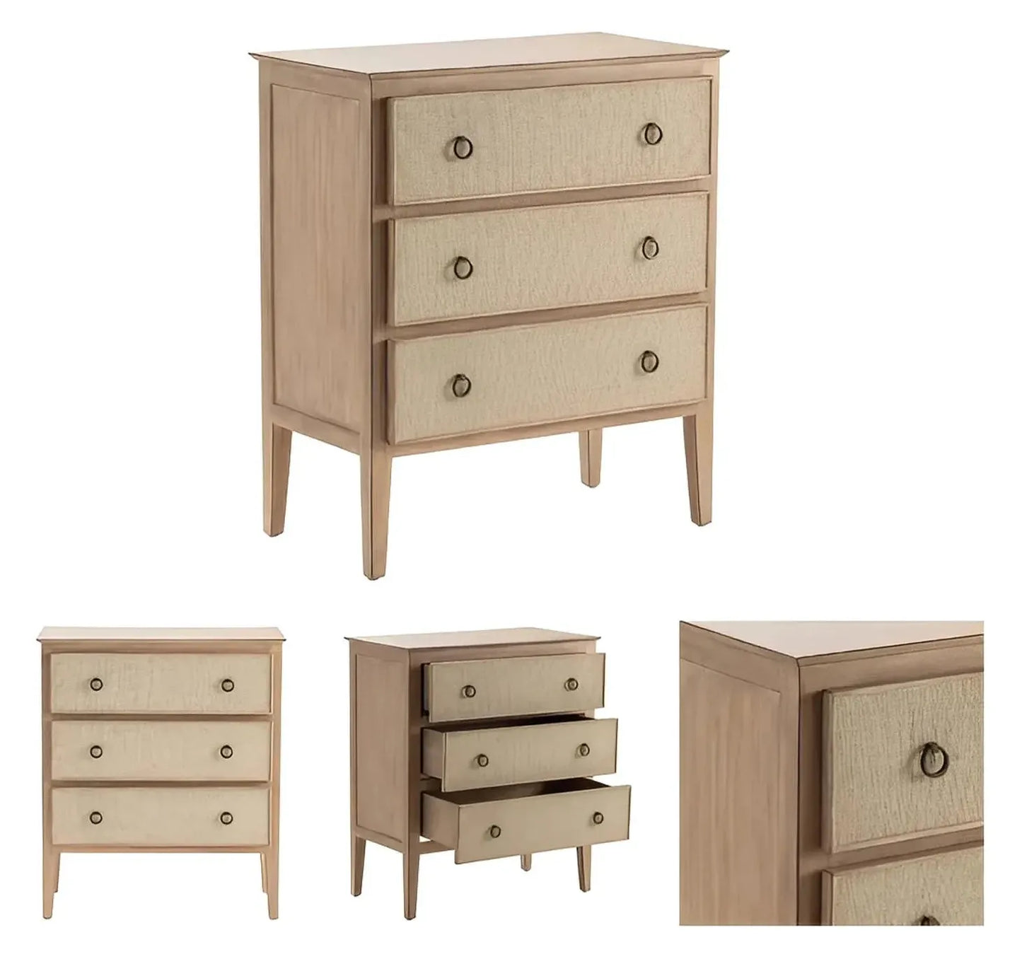 Stonington Painted Beige Nightstands (2-Pack), Fabric, Metal, Wood, Coastal, Traditional, antique-style handles