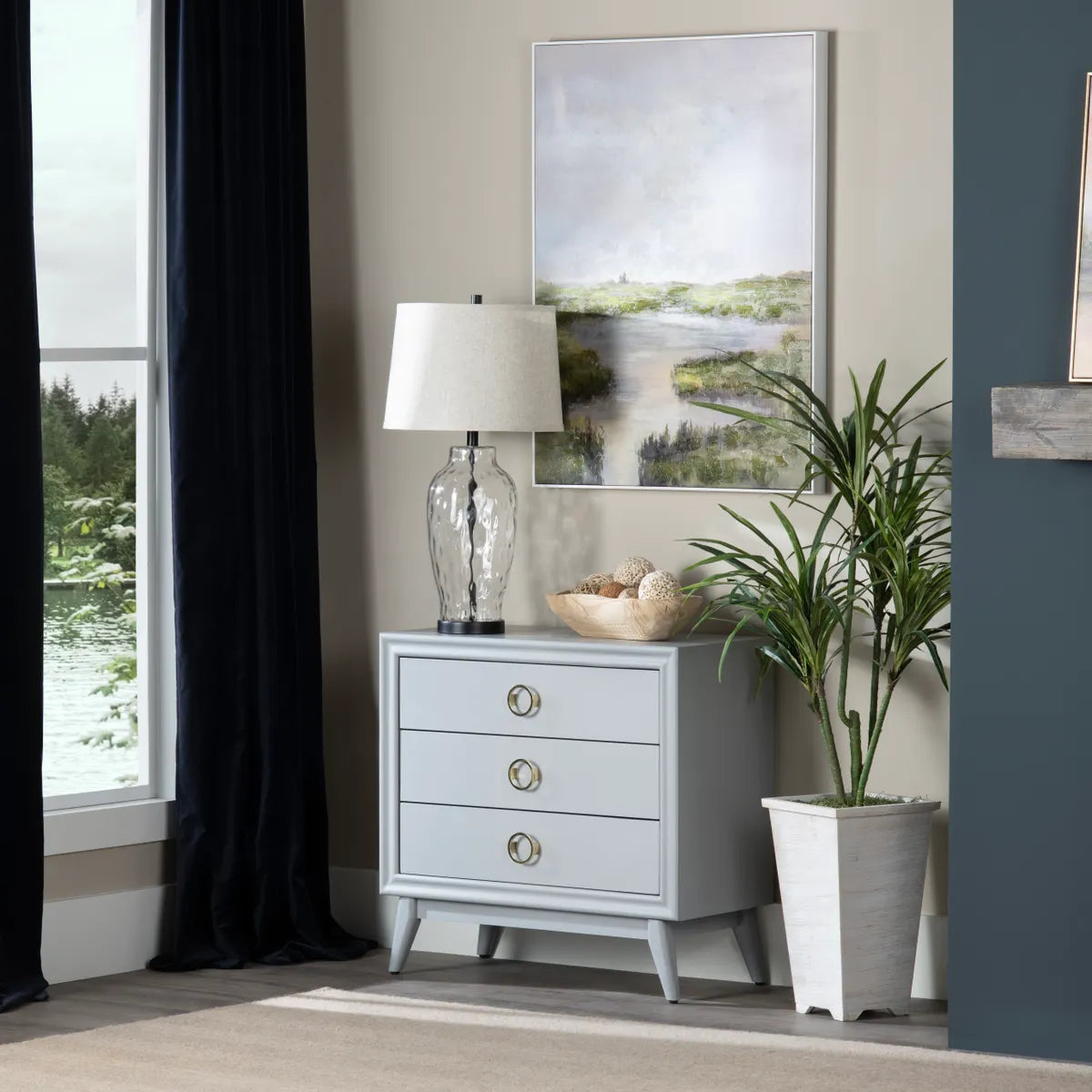 Shelburne Painted Grey Nightstands (2-Pack), Mdf, Wood, Transitional, tapered legs, solid wood craftsmanship