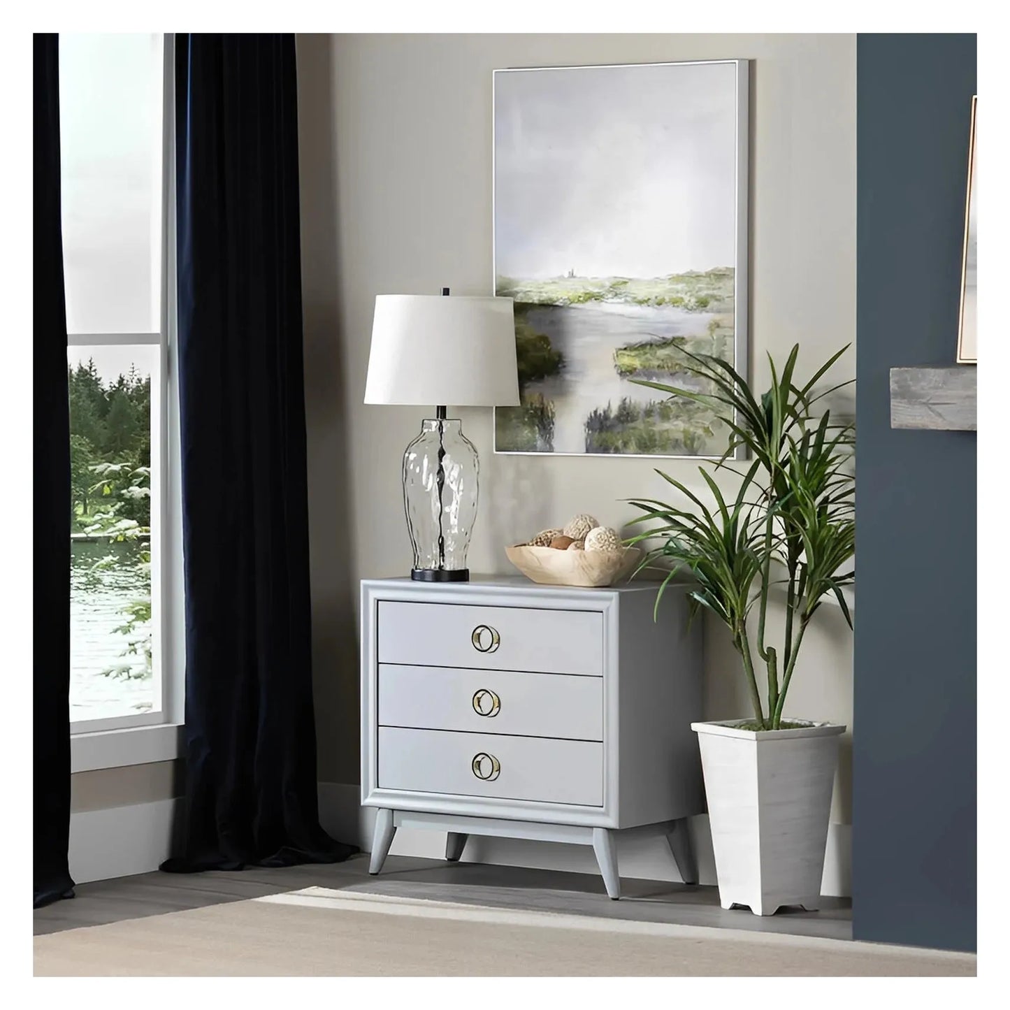 Shelburne Painted Grey Nightstands (2-Pack), Mdf, Wood, Transitional, tapered legs, solid wood craftsmanship