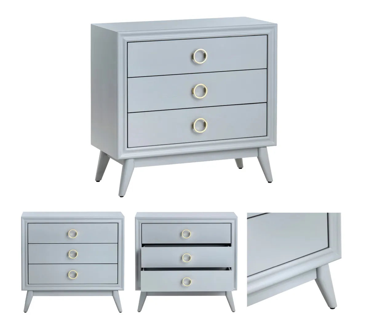 Shelburne Painted Grey Nightstands (2-Pack), Mdf, Wood, Transitional, tapered legs, solid wood craftsmanship