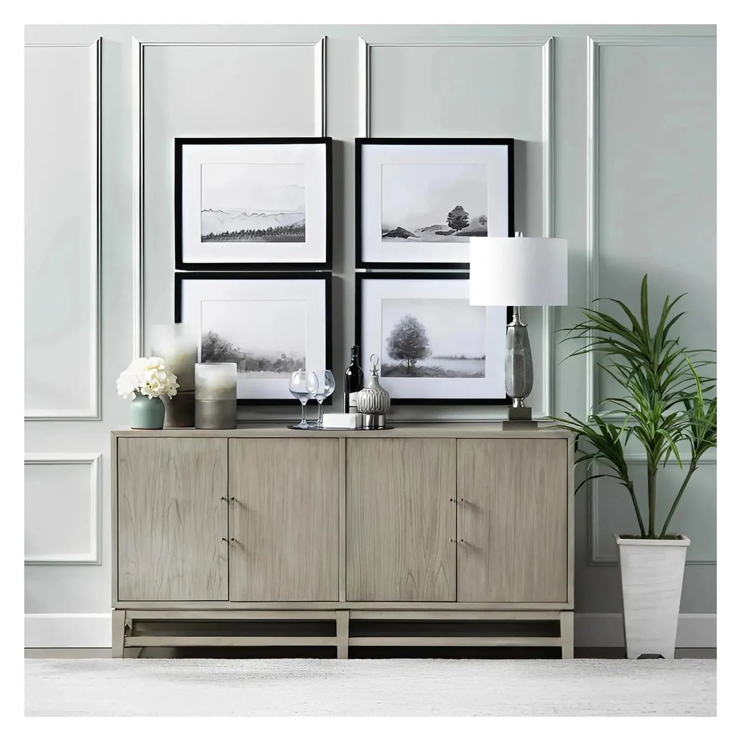 Woodcrest 4 Door Sideboard, Buffet, or Credenza | 68 x 17 x 34 (in)