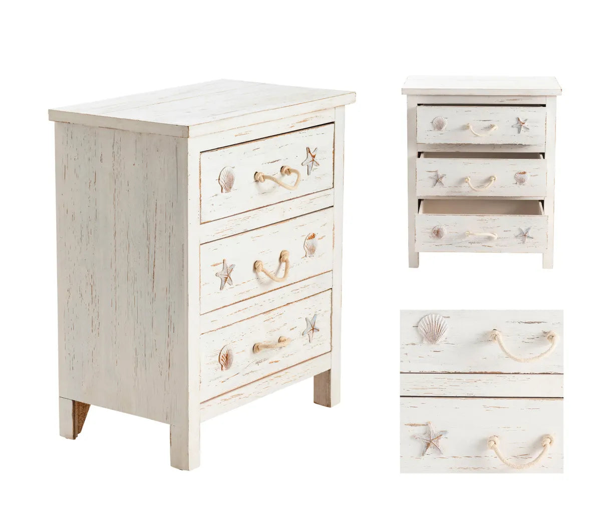Ogunquit Painted White Nightstands (2-Pack), Rope, Wood, Coastal, solid wood craftsmanship, durable construction