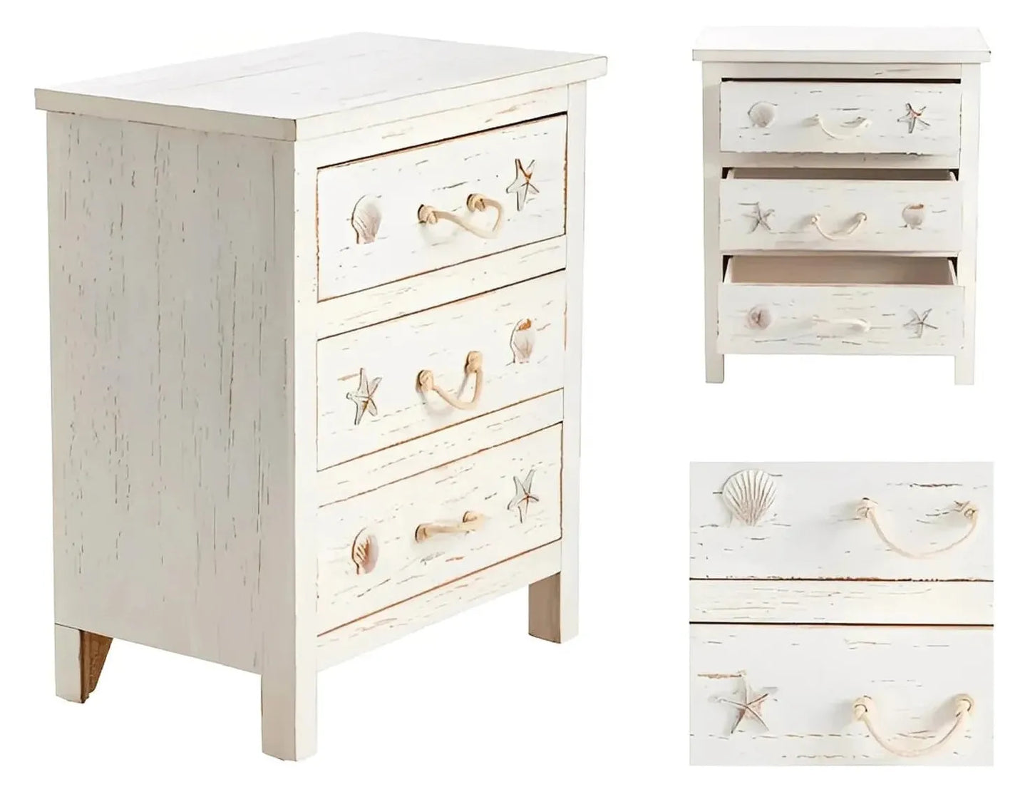 Ogunquit Painted White Nightstands (2-Pack), Rope, Wood, Coastal, solid wood craftsmanship, durable construction