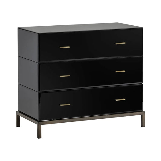 Essex Polished Black Nightstands (2-Pack), Metal, Mirror, Wood, Contemporary, Transitional, tapered legs, brushed metal