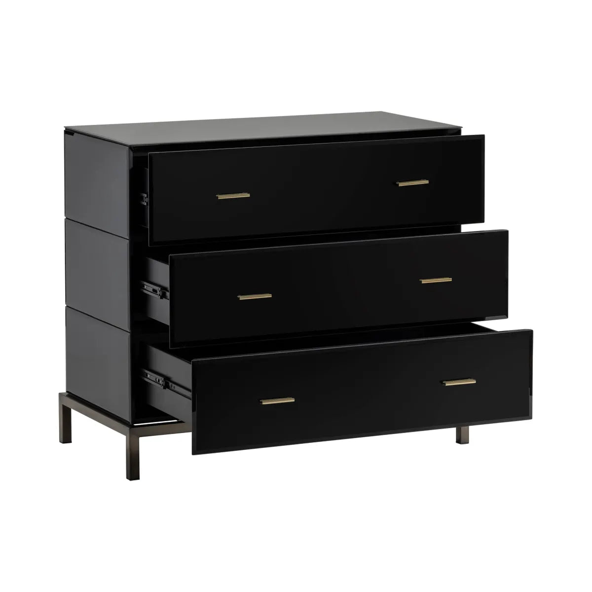 Essex Polished Black Nightstands (2-Pack), Metal, Mirror, Wood, Contemporary, Transitional, tapered legs, brushed metal