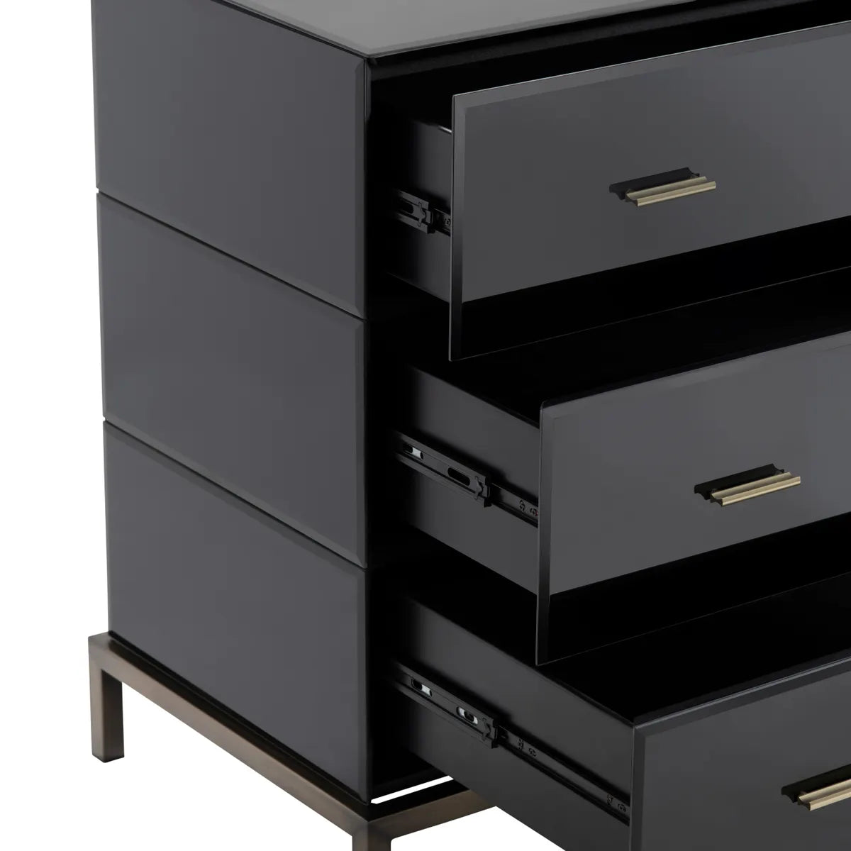Essex Polished Black Nightstands (2-Pack), Metal, Mirror, Wood, Contemporary, Transitional, tapered legs, brushed metal