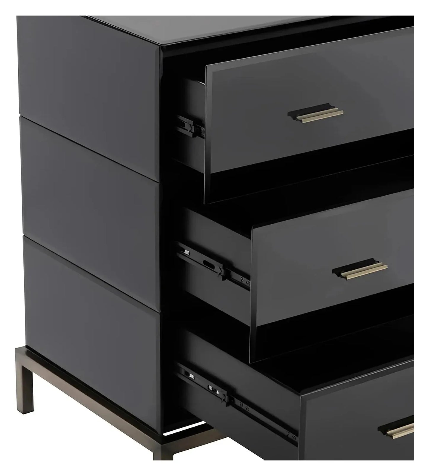 Essex Polished Black Nightstands (2-Pack), Metal, Mirror, Wood, Contemporary, Transitional, tapered legs, brushed metal