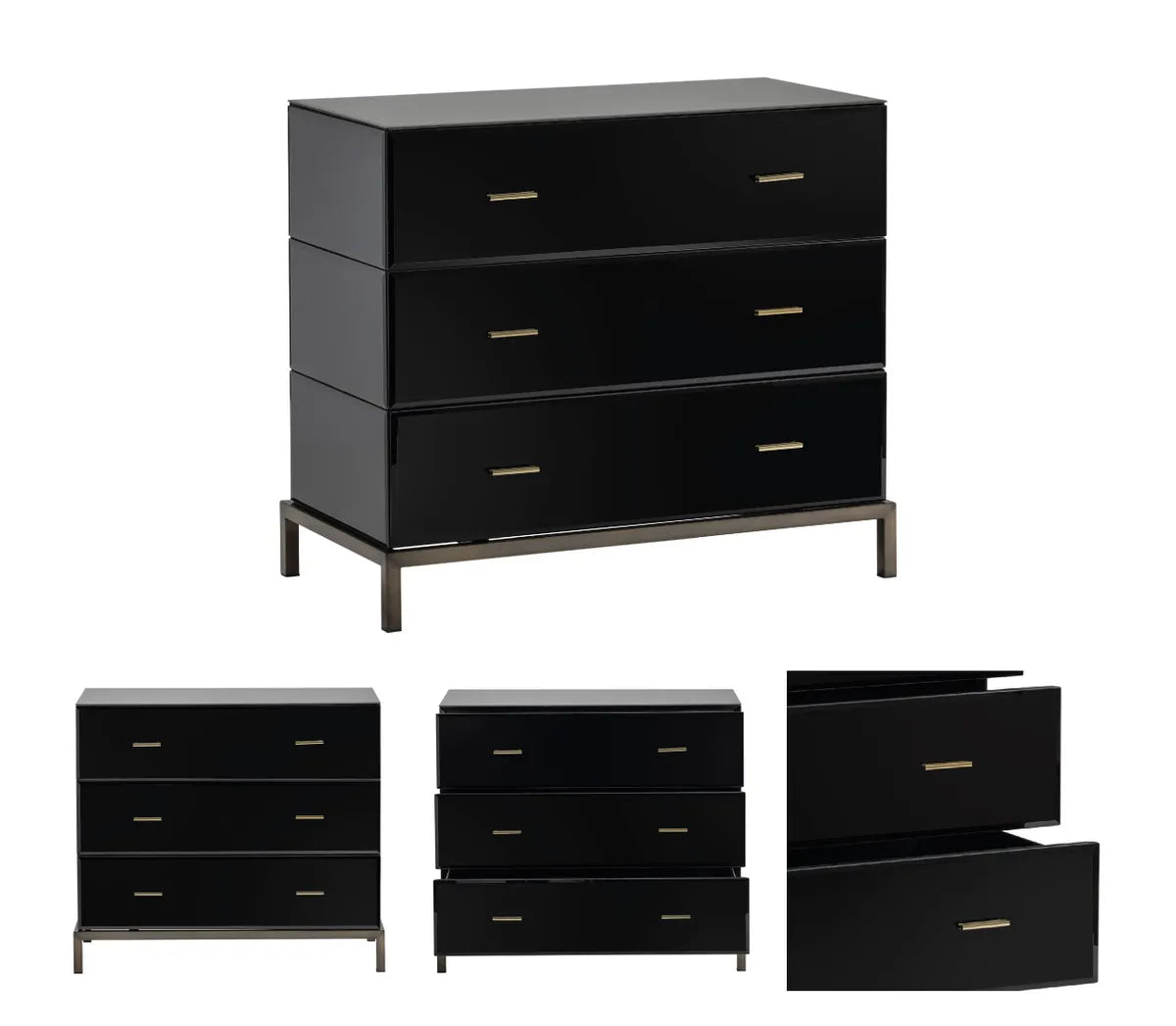 Essex Polished Black Nightstands (2-Pack), Metal, Mirror, Wood, Contemporary, Transitional, tapered legs, brushed metal