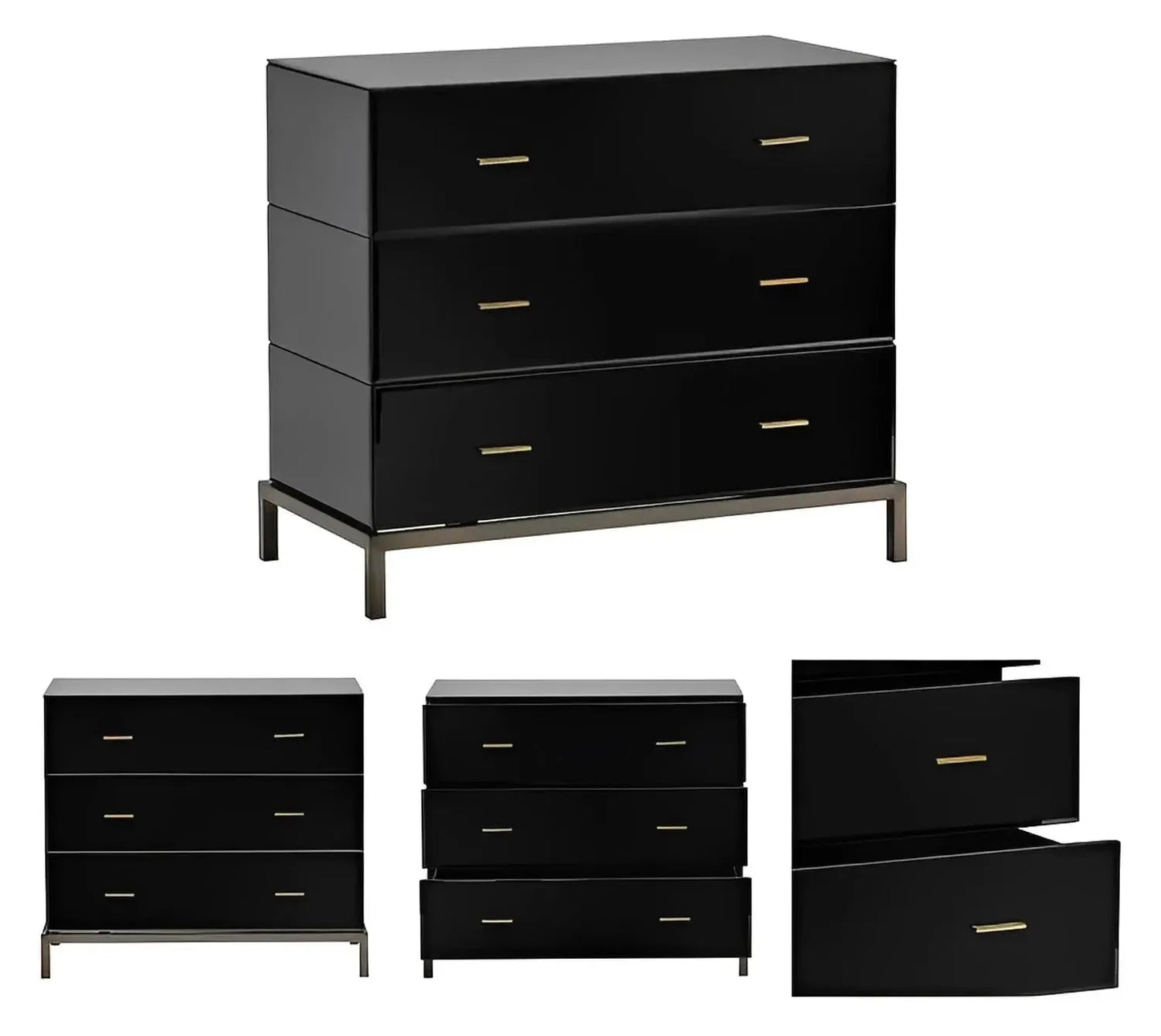 Essex Polished Black Nightstands (2-Pack), Metal, Mirror, Wood, Contemporary, Transitional, tapered legs, brushed metal