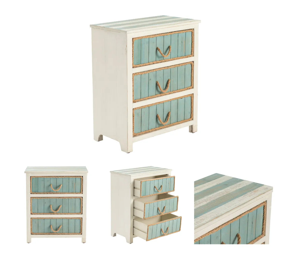 Ellsworth Painted Blue Nightstands (2-Pack), Rope, Wood, Coastal, solid wood craftsmanship, durable construction