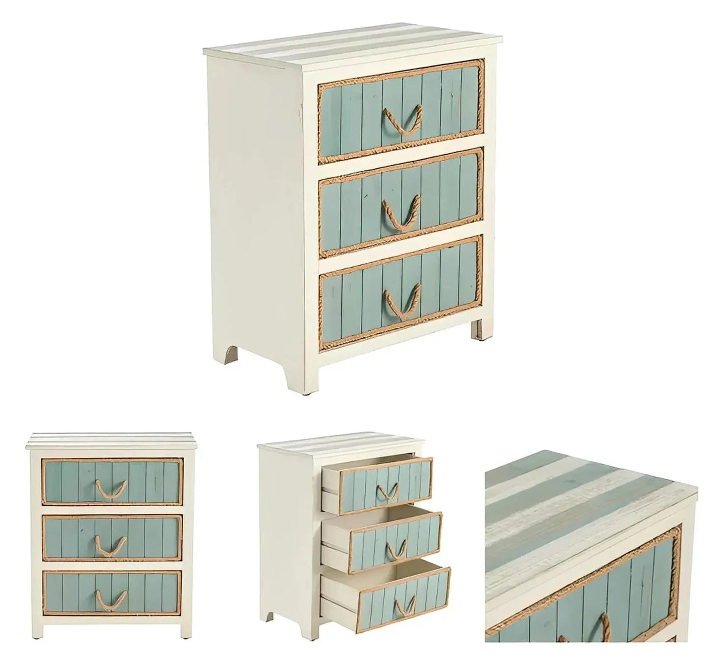 Ellsworth Painted Blue Nightstands (2-Pack), Rope, Wood, Coastal, solid wood craftsmanship, durable construction
