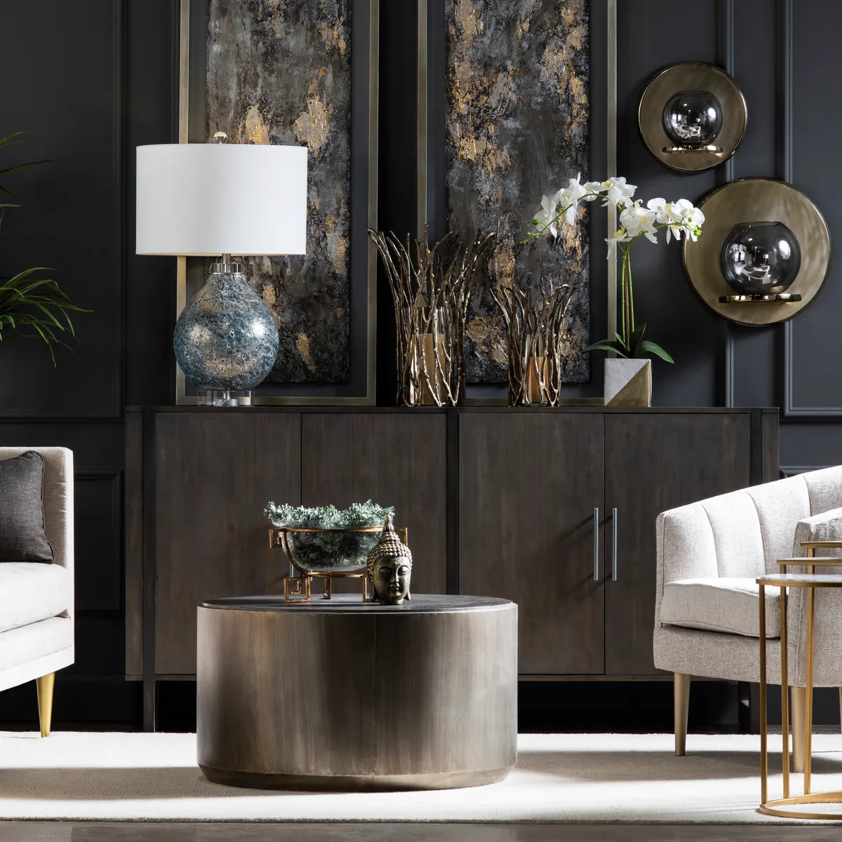 Prestwick Polished Drum Cocktail or Coffee Table