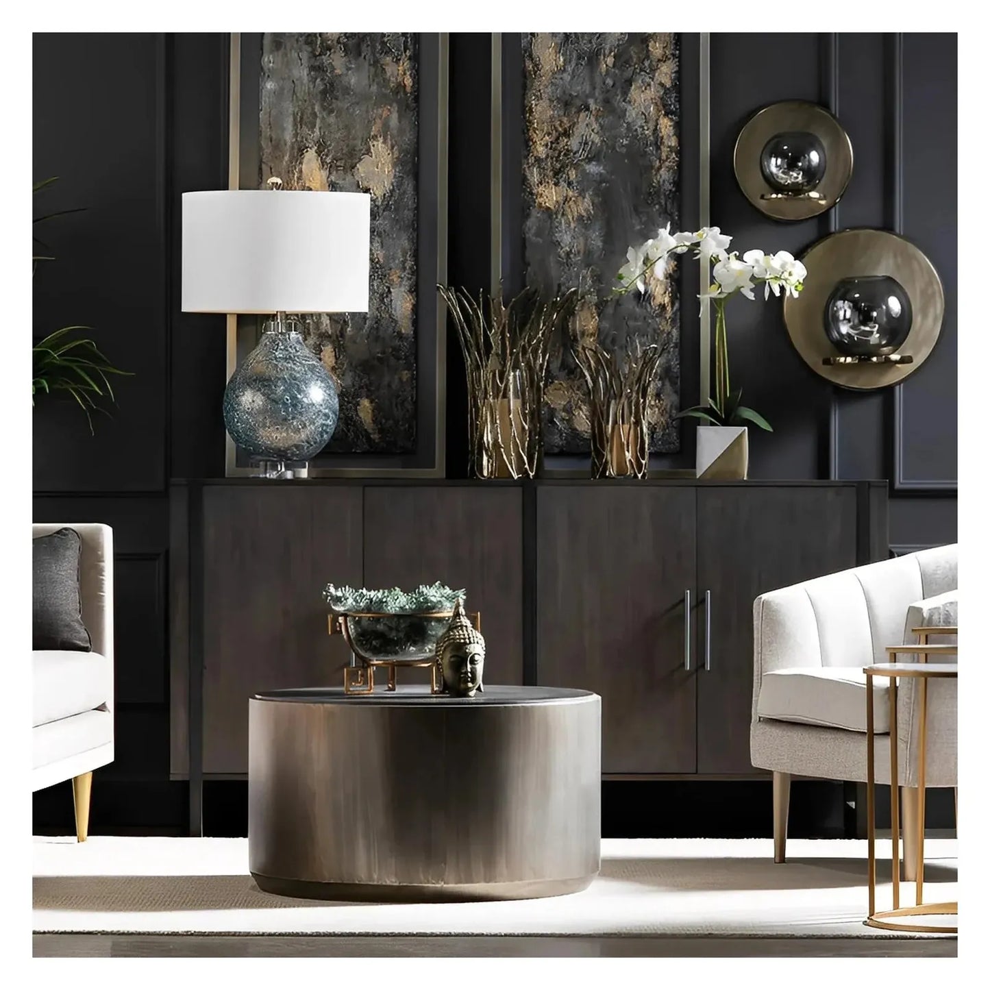 Prestwick Polished Drum Cocktail or Coffee Table