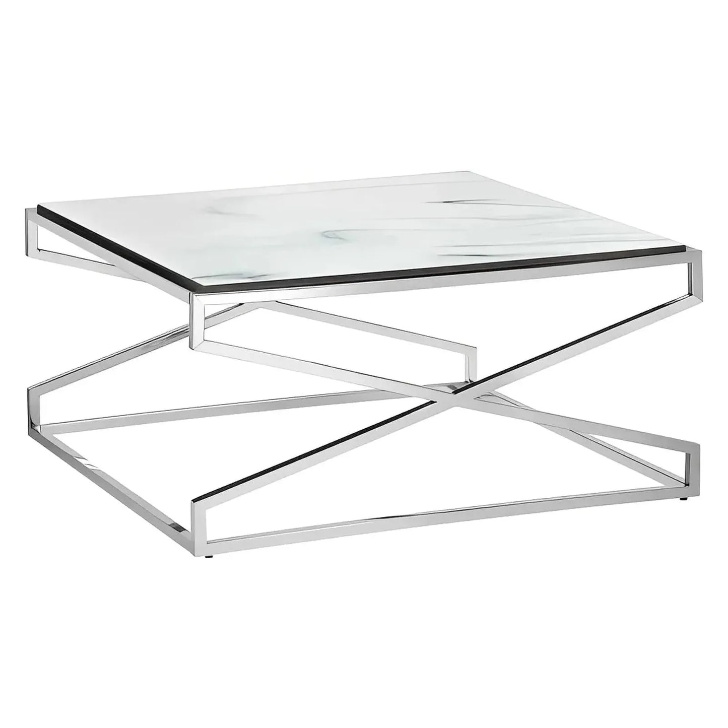 Belmont Faux Marble & Chrome Cross-Base Cocktail or Coffee Table
