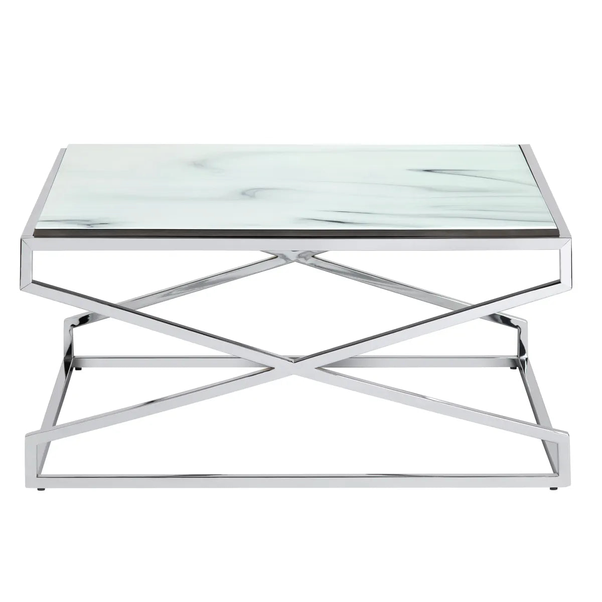 Belmont Faux Marble & Chrome Cross-Base Cocktail or Coffee Table