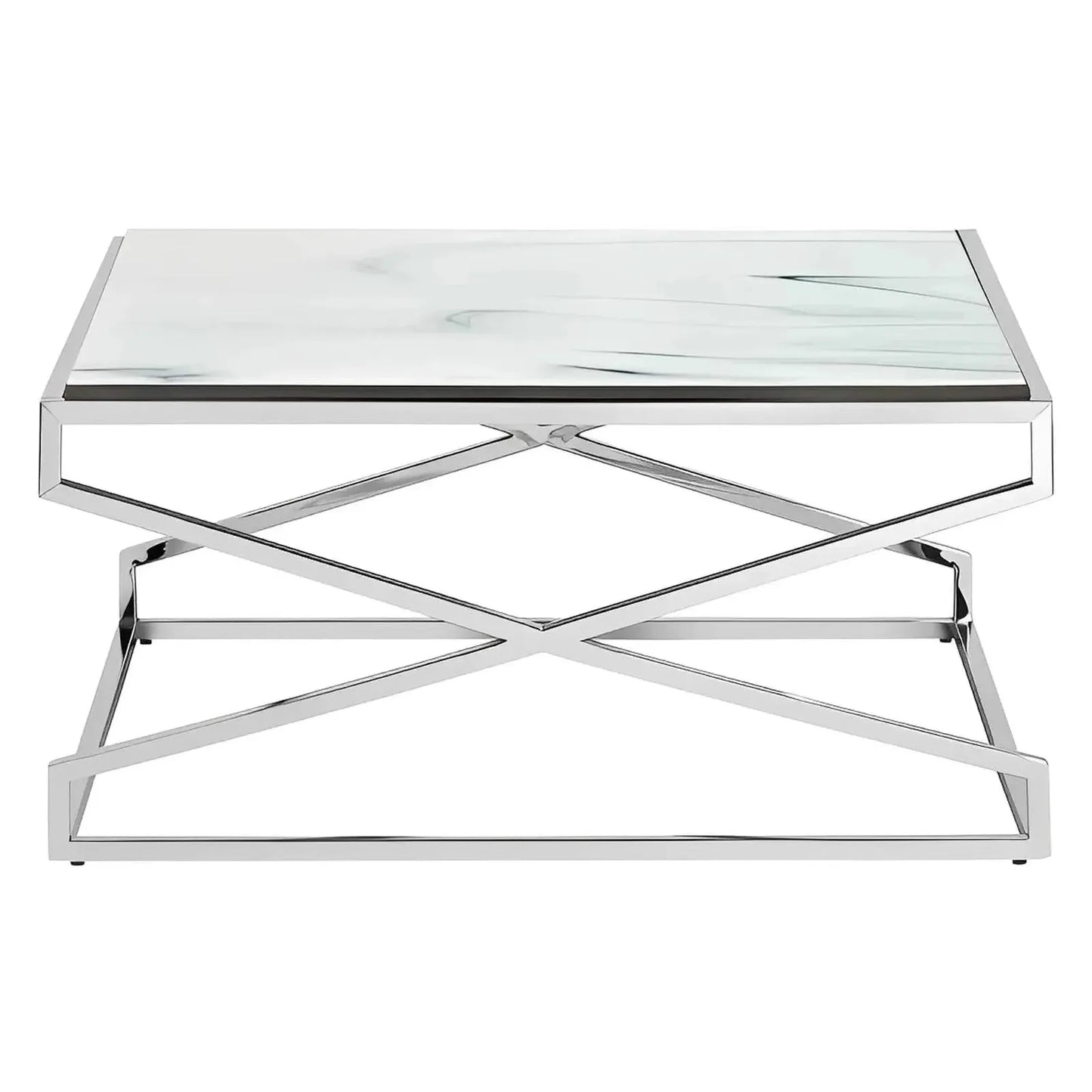 Belmont Faux Marble & Chrome Cross-Base Cocktail or Coffee Table