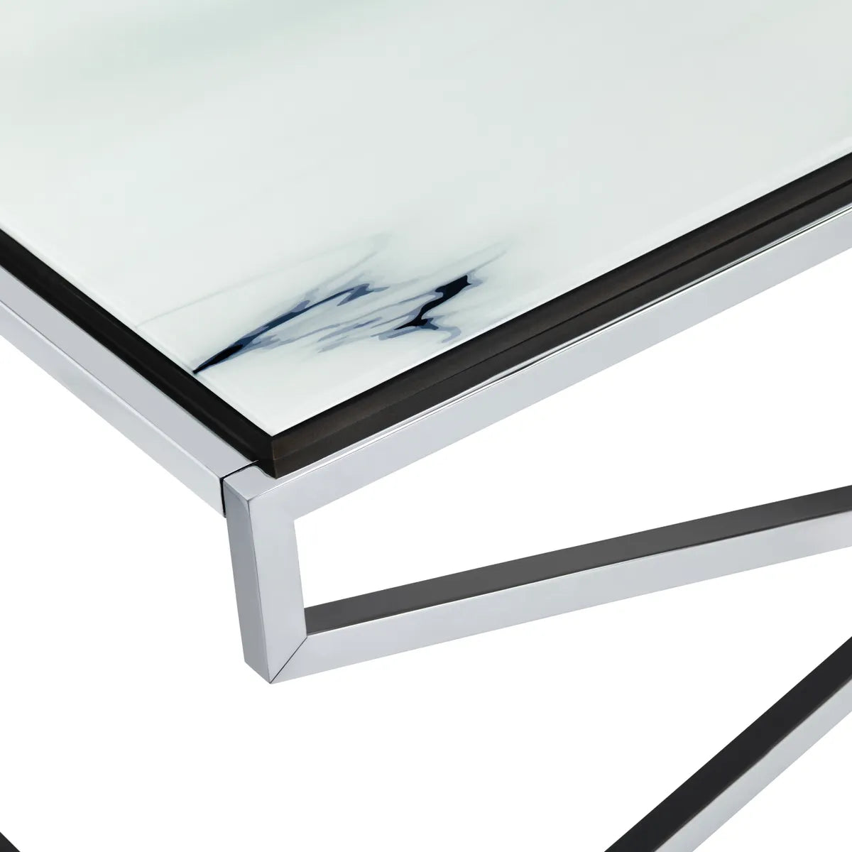 Belmont Faux Marble & Chrome Cross-Base Cocktail or Coffee Table