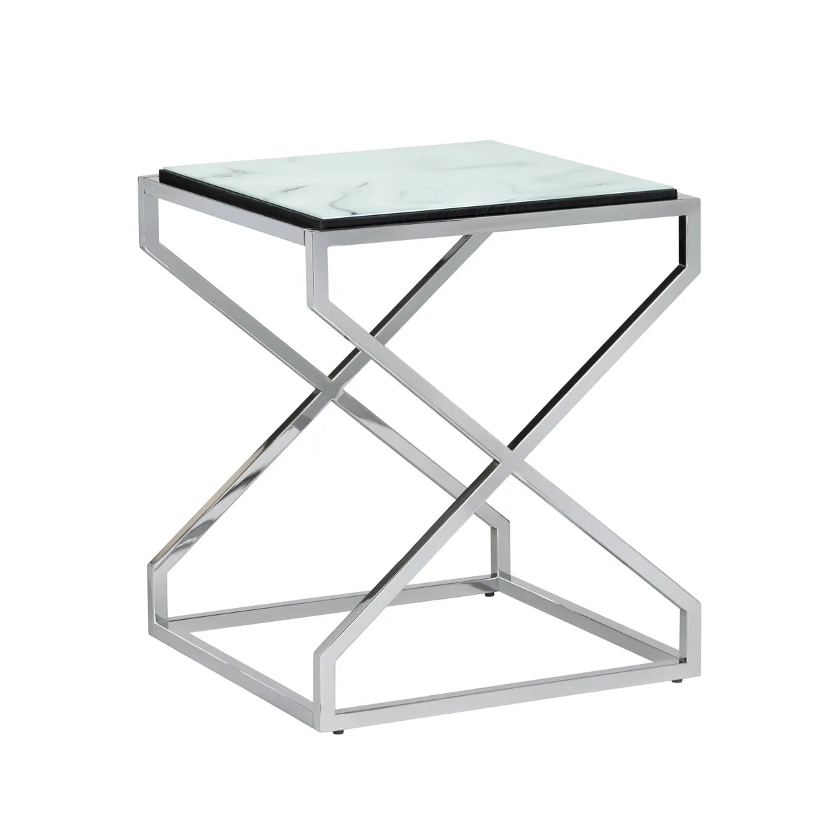 Belmont Square Marble & Chrome End Table – Modern Design (Set of 2)