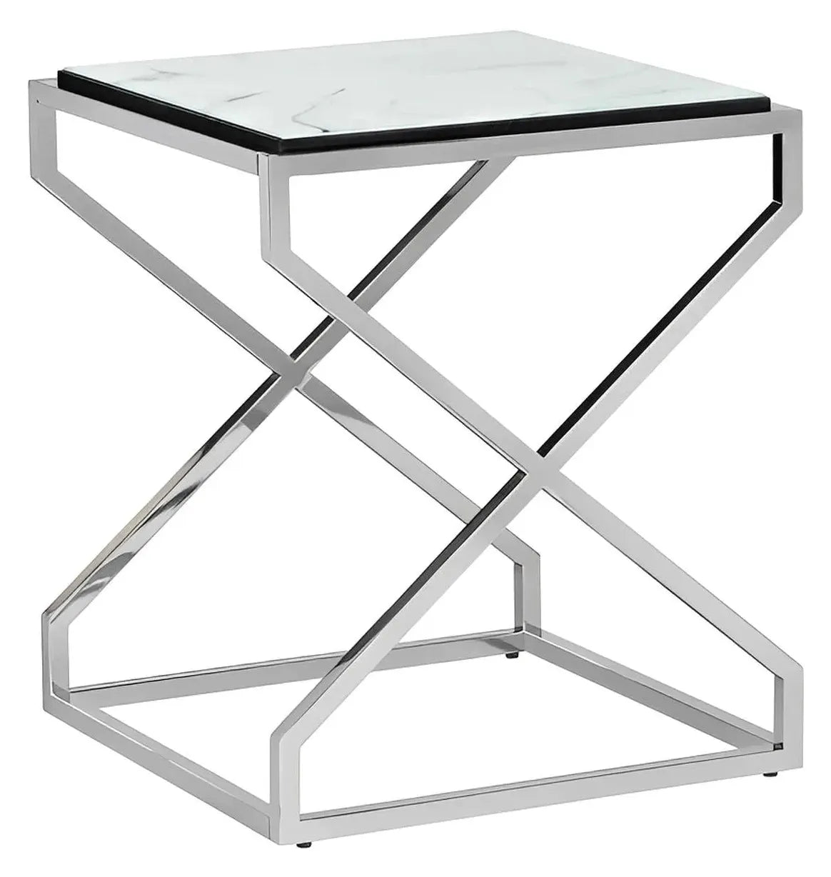 Belmont Square Marble & Chrome End Table – Modern Design (Set of 2)