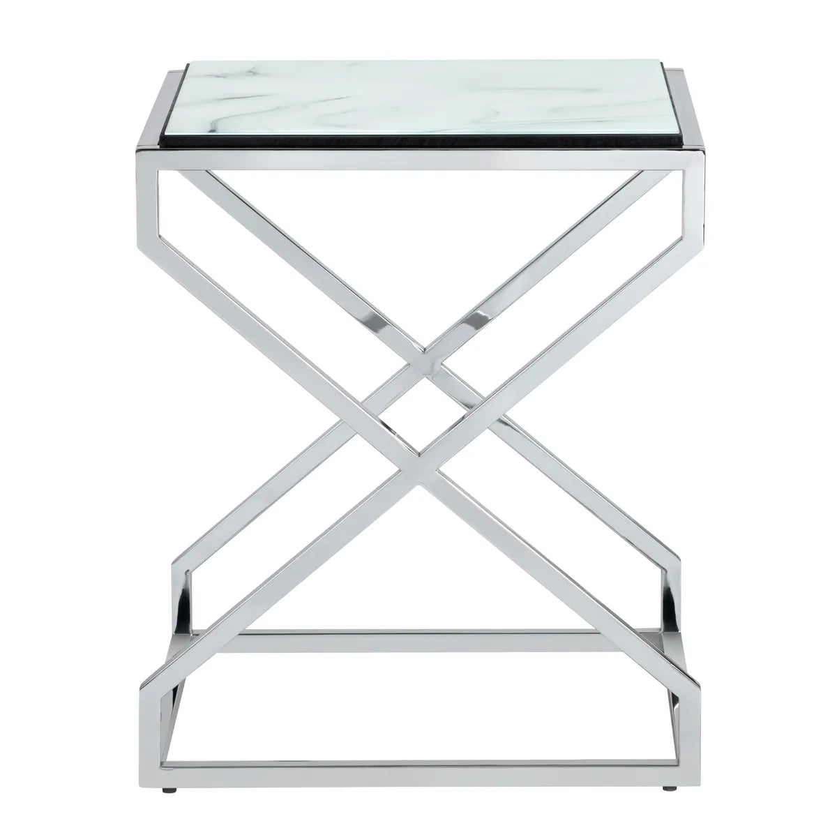 Belmont Square Marble & Chrome End Table – Modern Design (Set of 2)