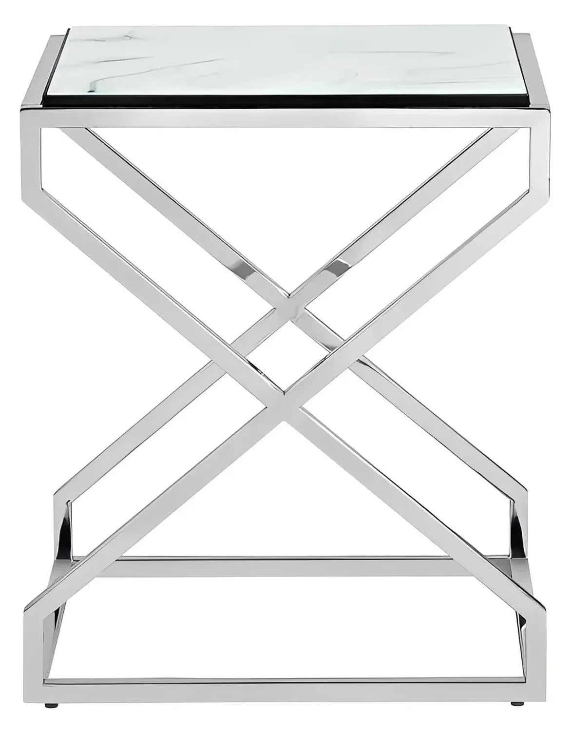 Belmont Square Marble & Chrome End Table – Modern Design (Set of 2)