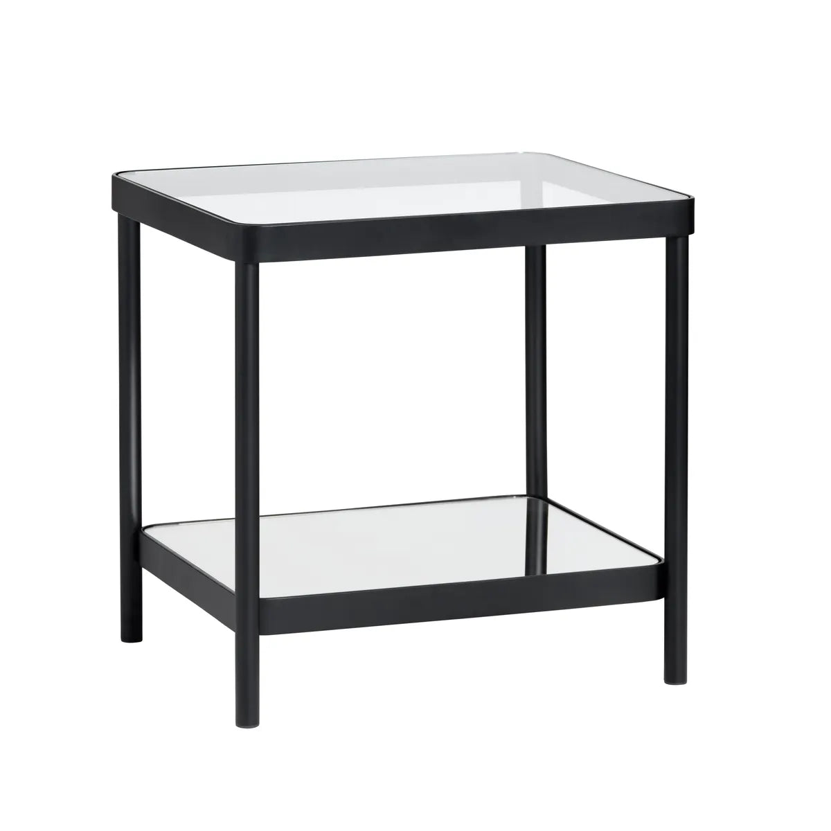 Stratford Square Glass & Metal End Table – Black Frame (Set of 2)