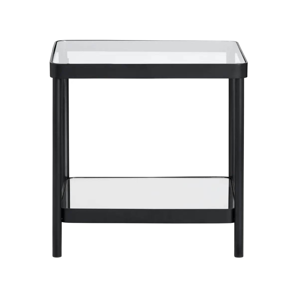 Stratford Square Glass & Metal End Table – Black Frame (Set of 2)