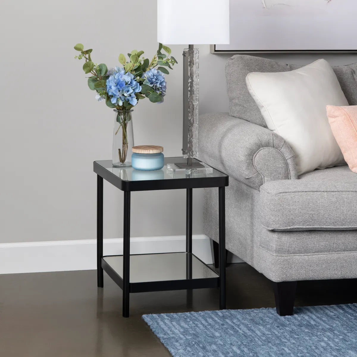 Stratford Square Glass & Metal End Table – Black Frame (Set of 2)