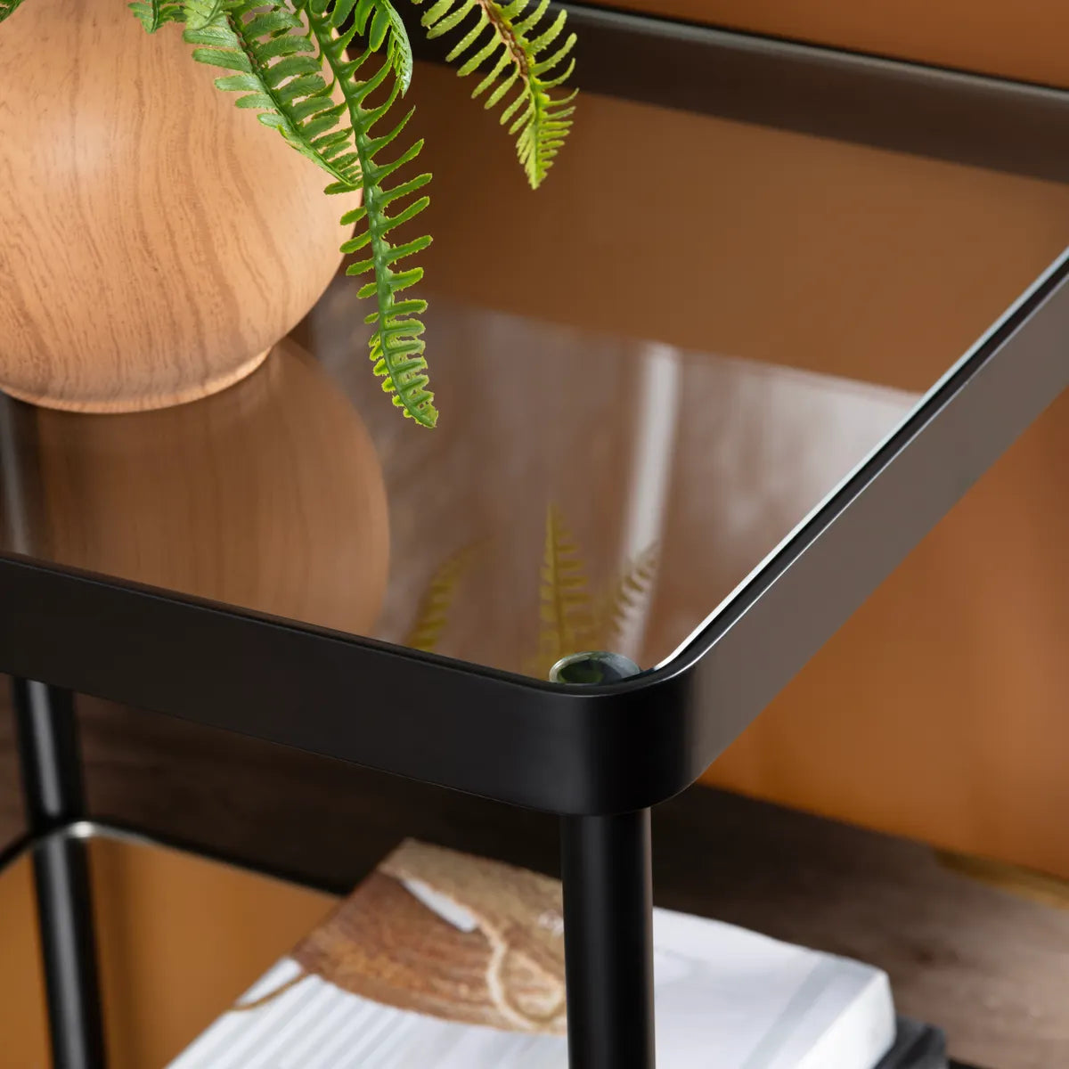 Stratford Square Glass & Metal End Table – Black Frame (Set of 2)