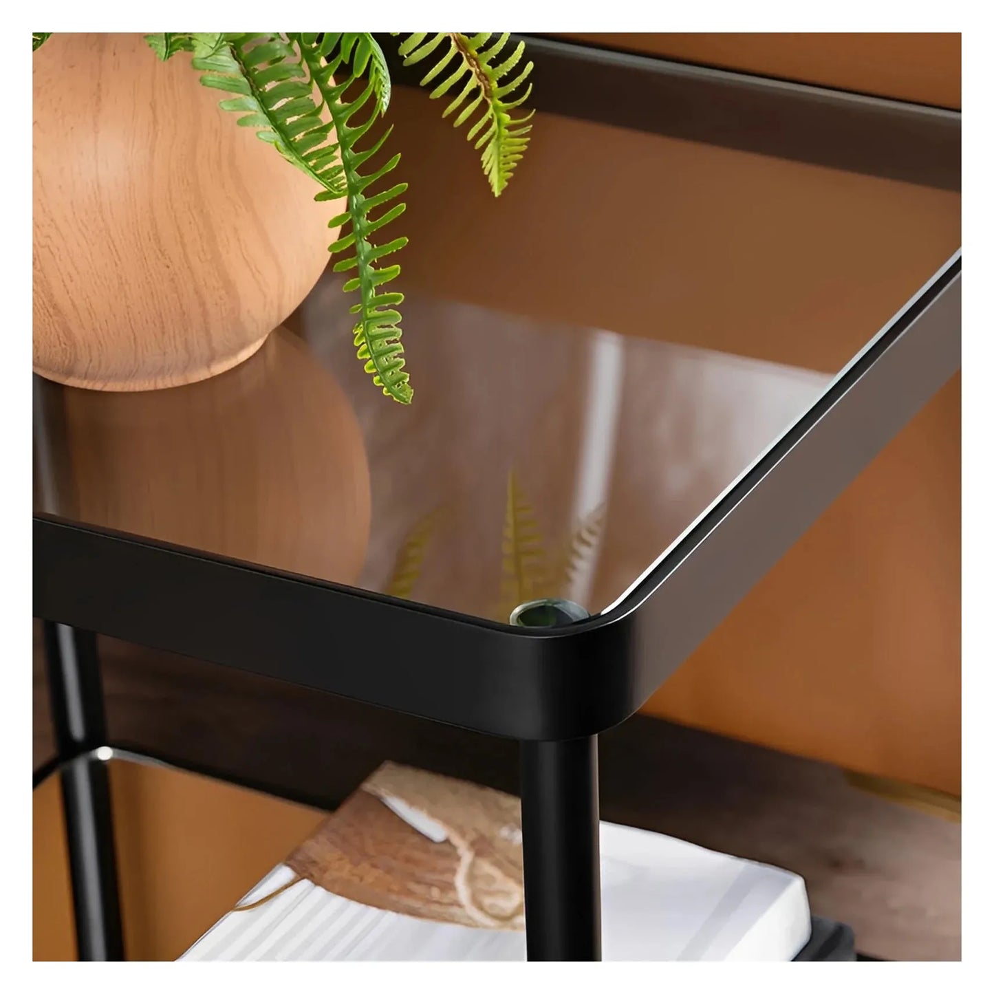 Stratford Square Glass & Metal End Table – Black Frame (Set of 2)