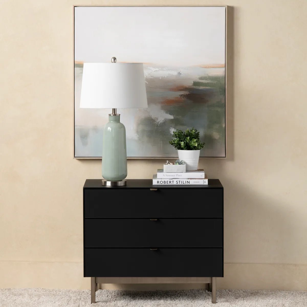 Greenville Black Nightstands (2-Pack) Contemporary, Transitional, tapered legs, felt-lined top drawers
