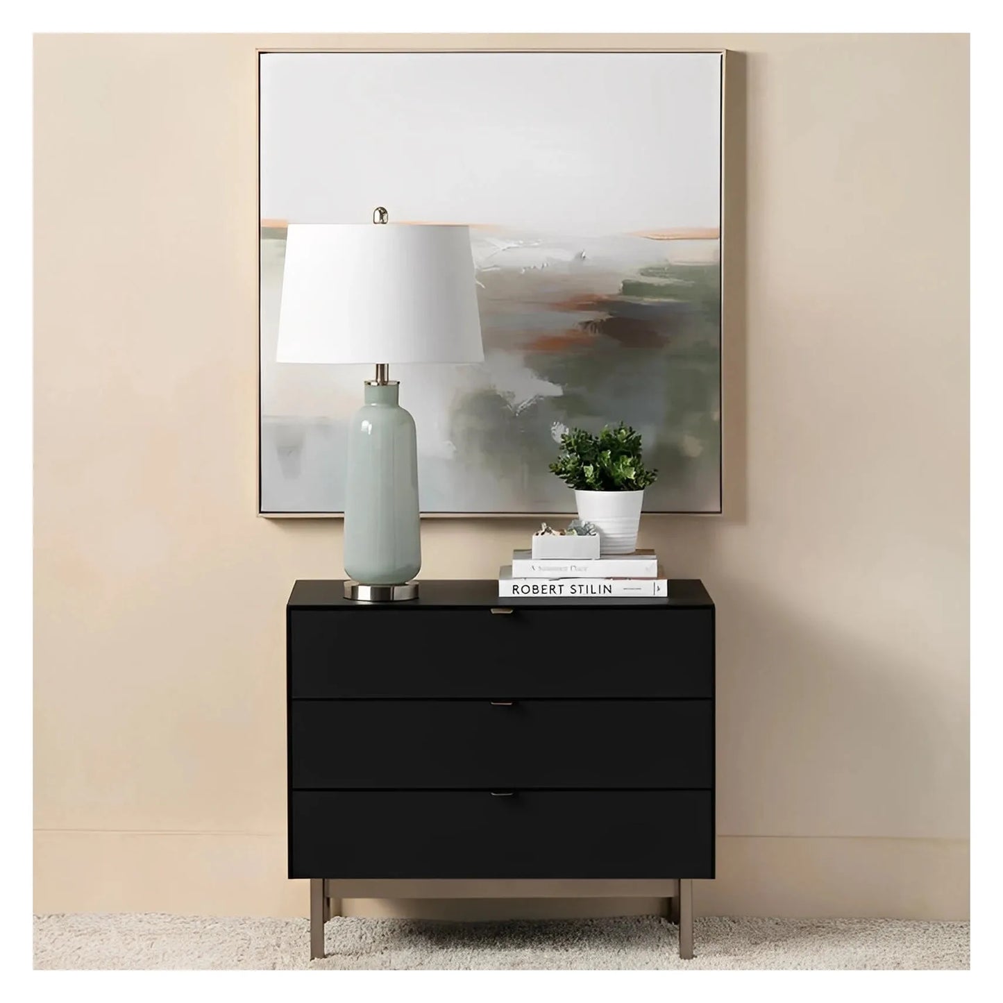 Greenville Black Nightstands (2-Pack) Contemporary, Transitional, tapered legs, felt-lined top drawers