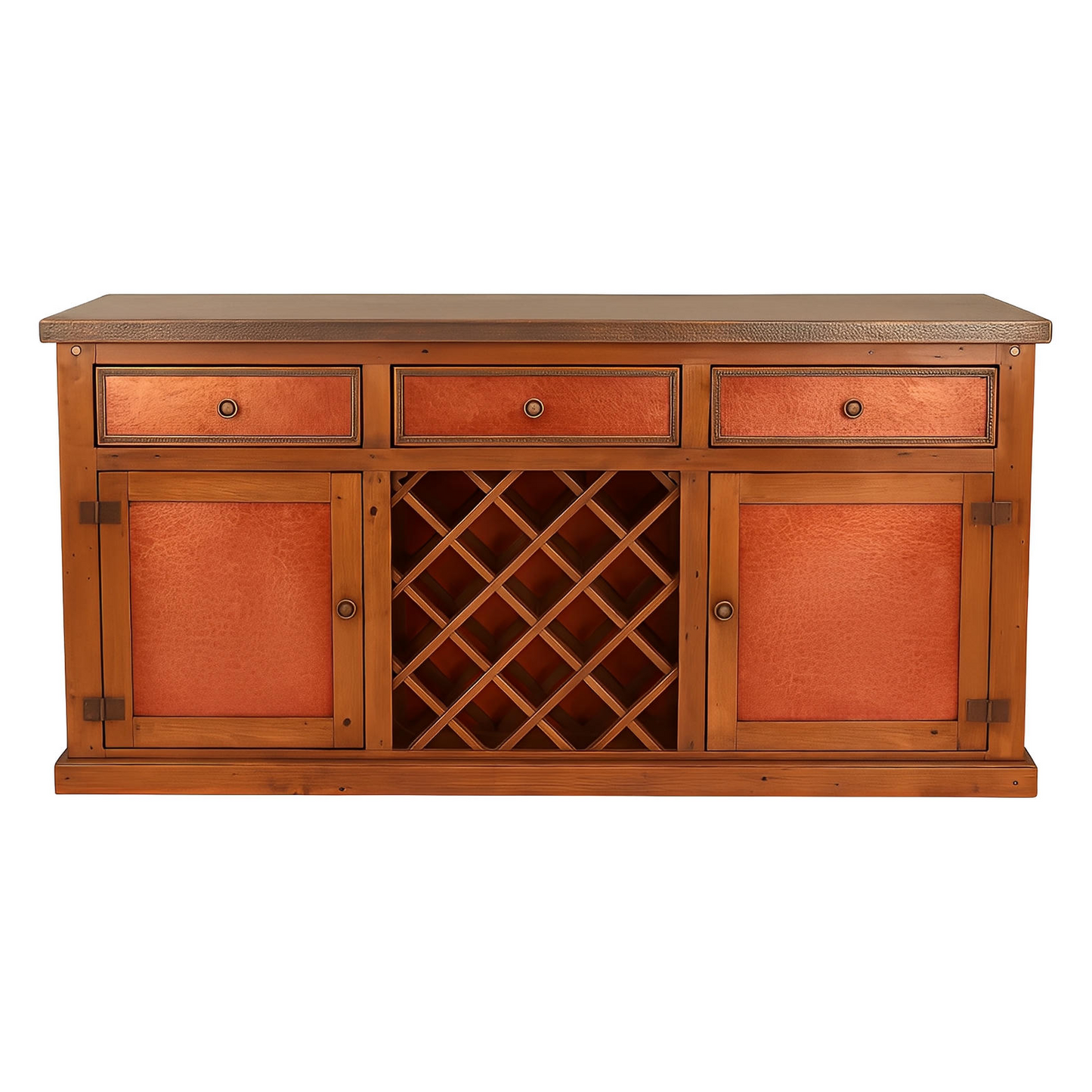 THE BLACKSMITHS RED BAR | VERDI-GRIS COPPER INSERTS, STONE TOP, FORGED IRON, WINE RACK