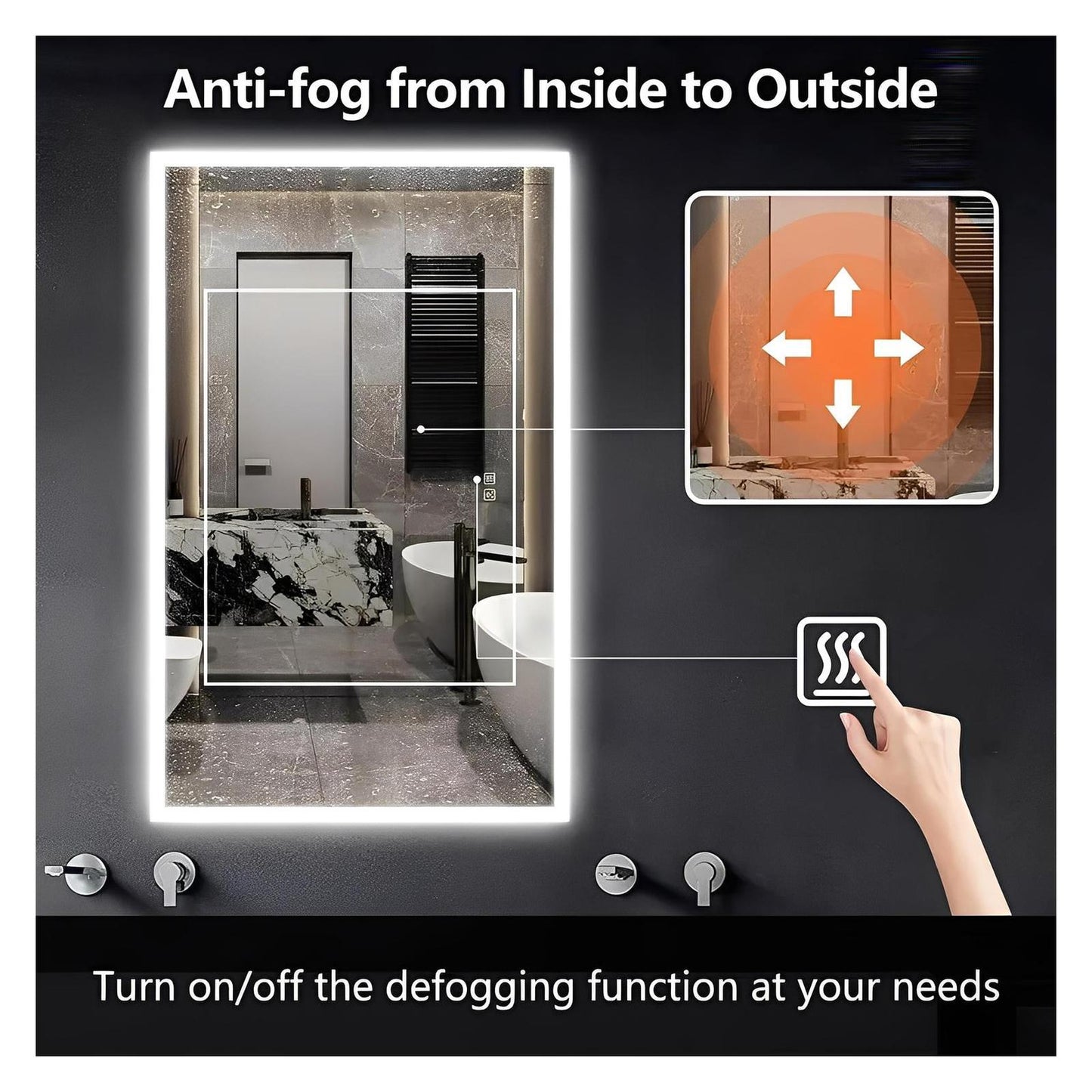 Edge Glow LED Bathroom Mirror (20-40 in) - Adjustable Brightness and Color Temperature - Anti-Fog